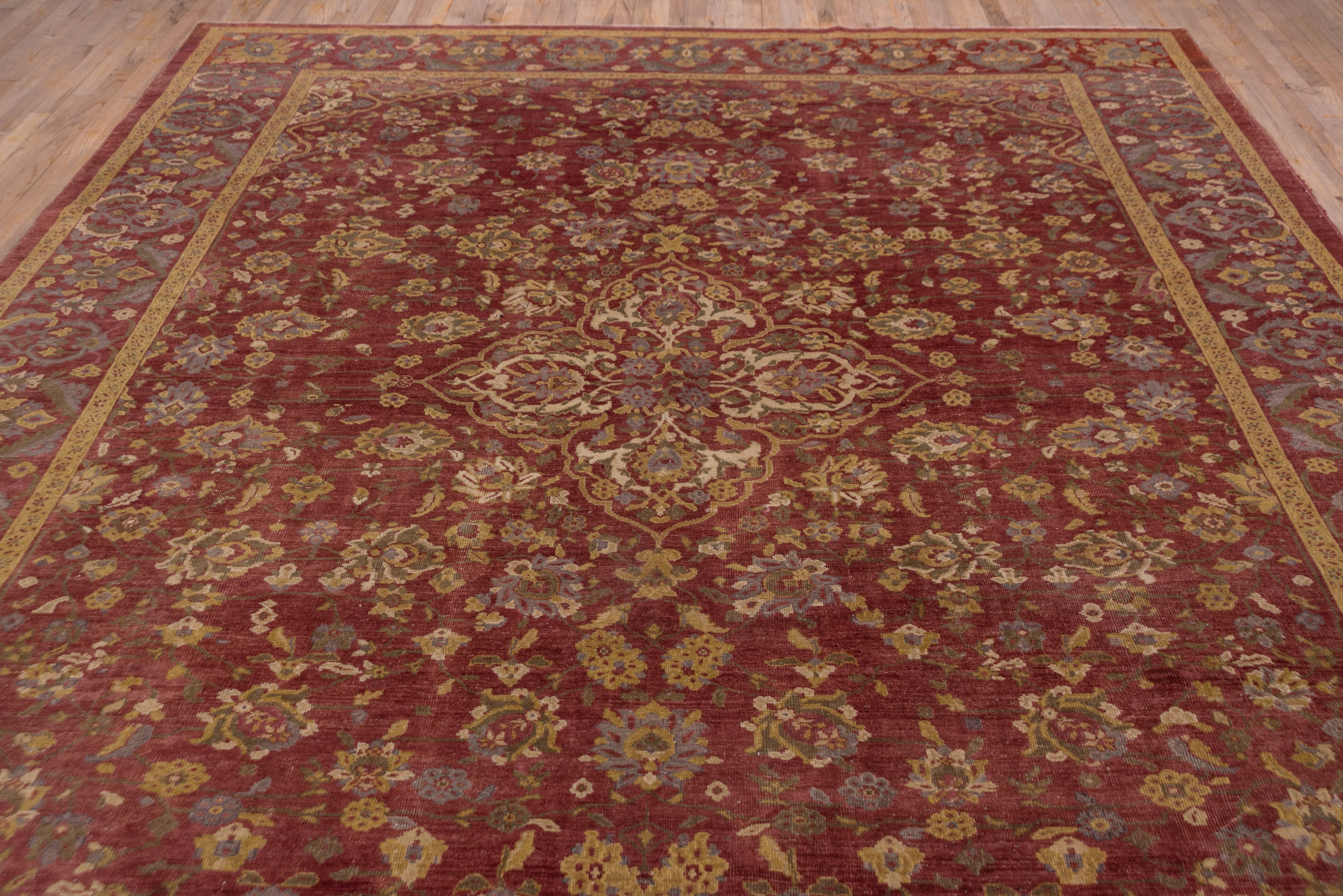 Tribal Antique Mahal Carpet, Circa 1920s, Red Field