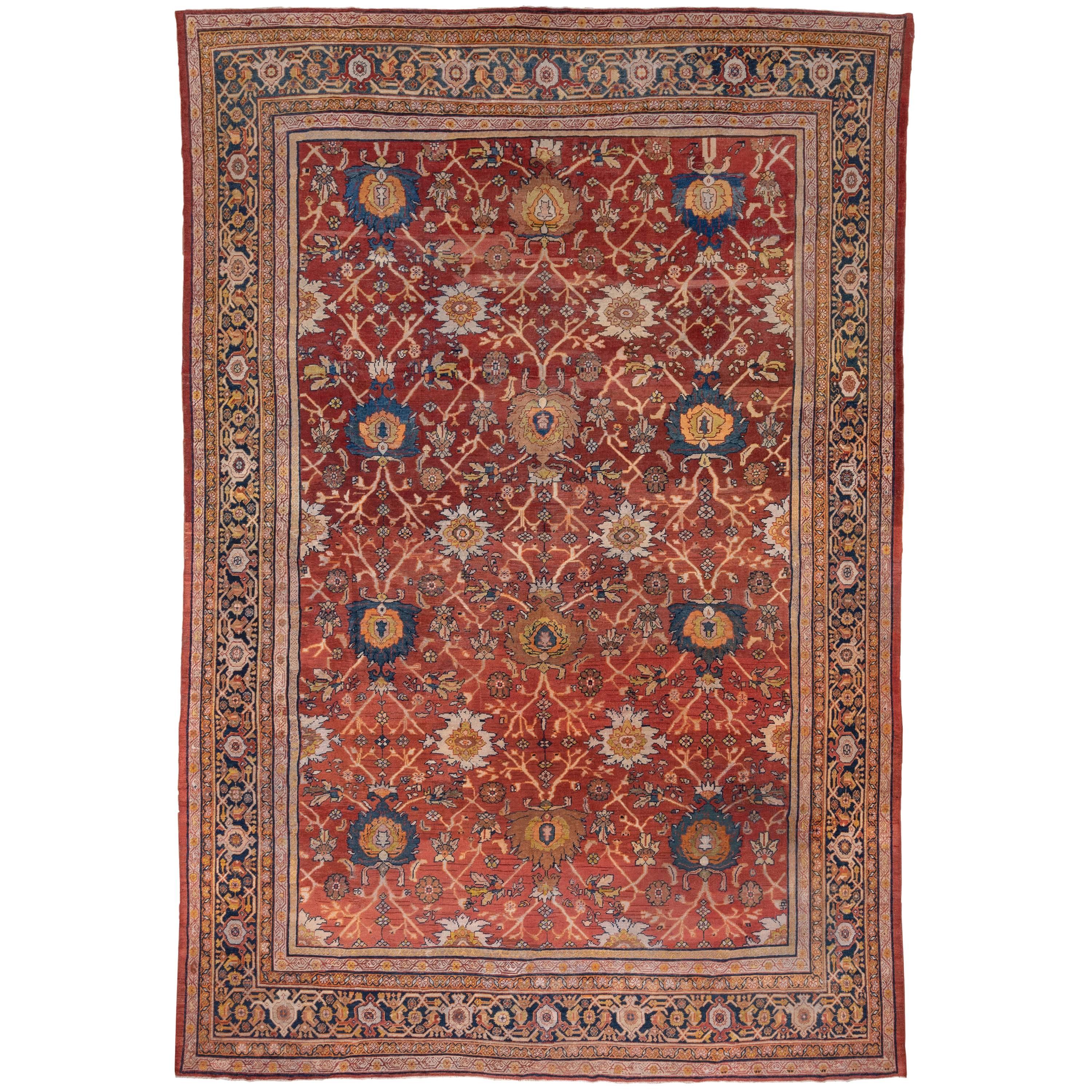 Antique Red Persian Mahal Carpet For Sale