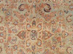 Antique Mahal Rug, Handmade Oriental Rug, Pale Green, Rust and Navy Blue