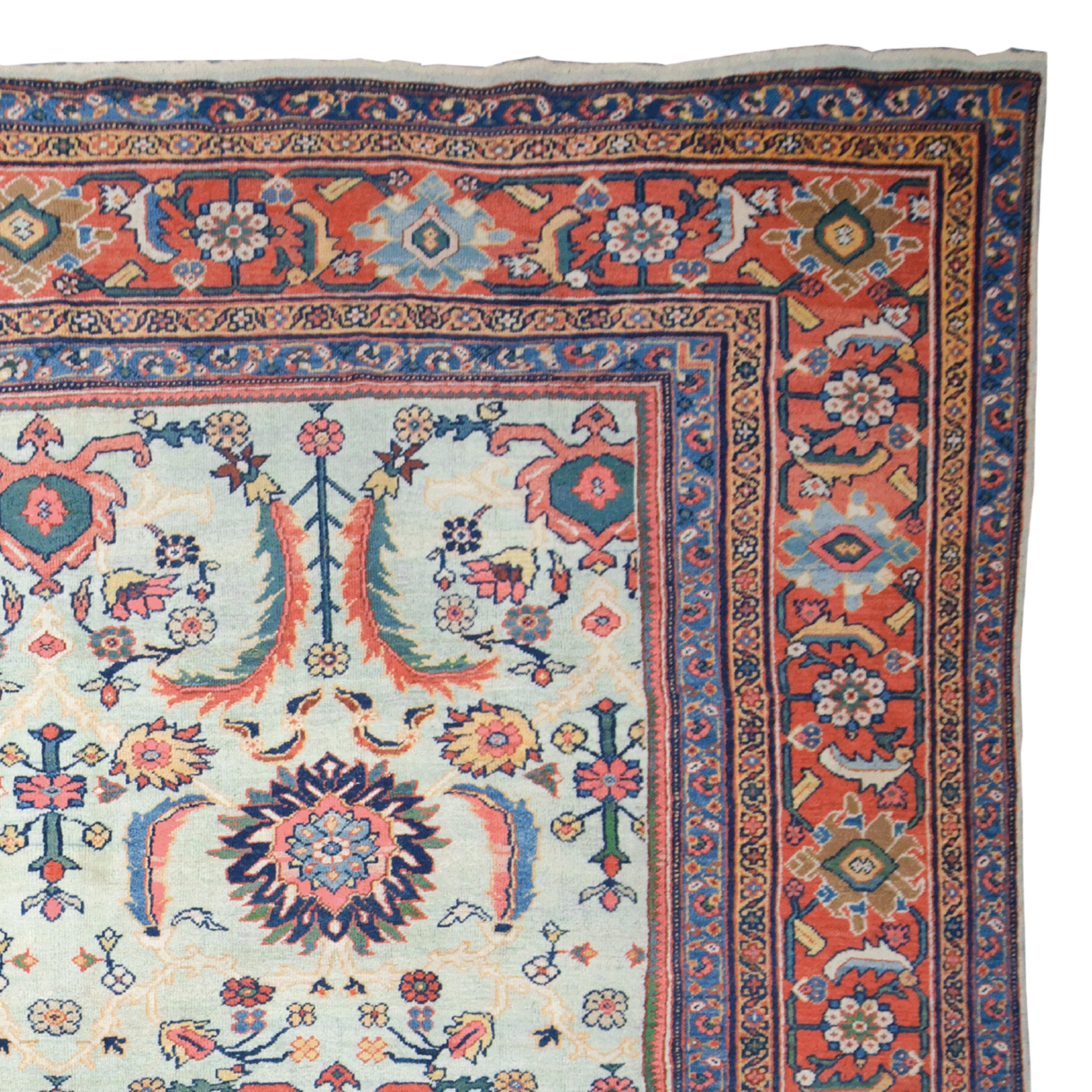 Antique Mahal Rug - Late of 19th Century Mahal Rug, Antique Rug, Vintage Rug In Good Condition For Sale In Sultanahmet, 34