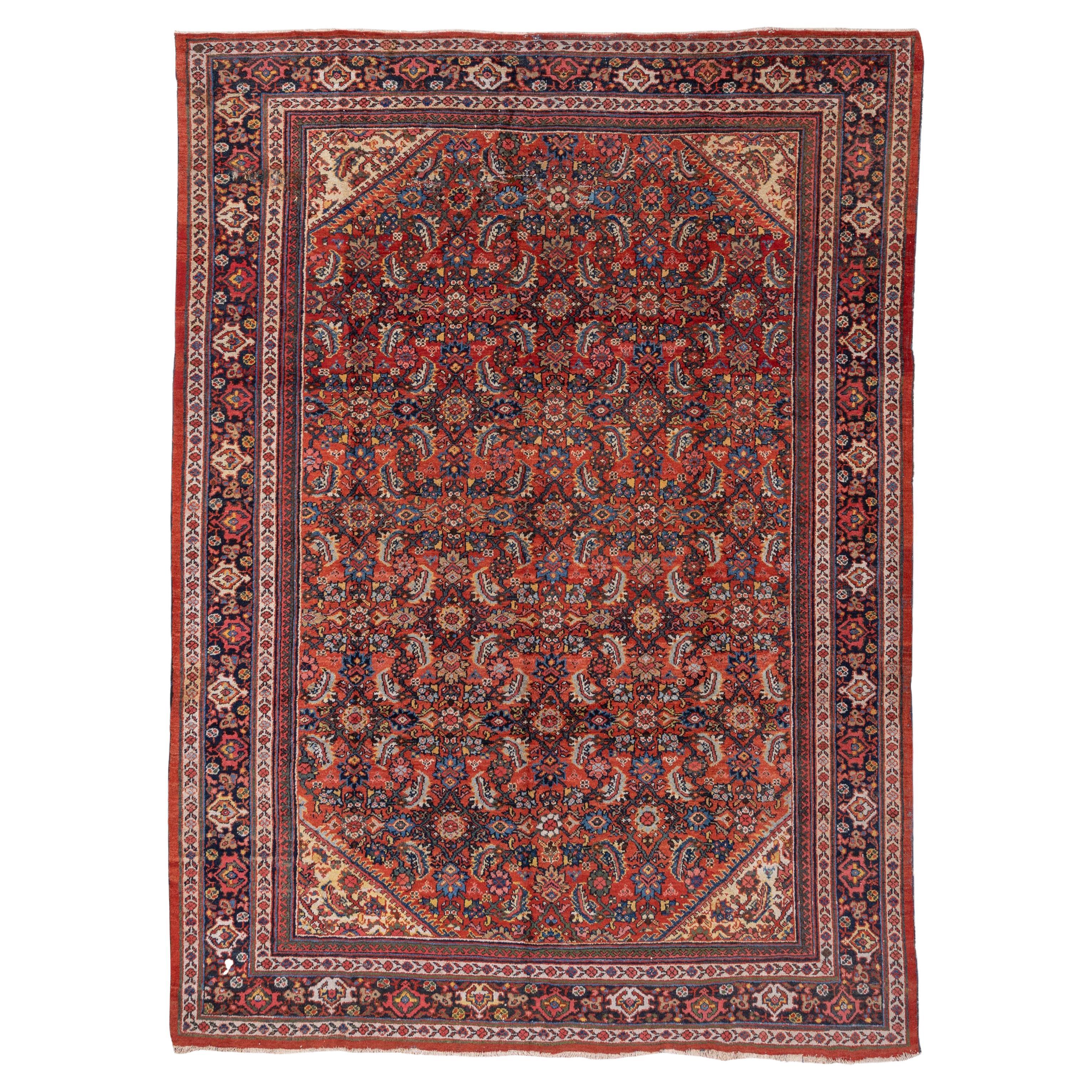 Antique Mahal Rug, Red Field, circa 1920s For Sale