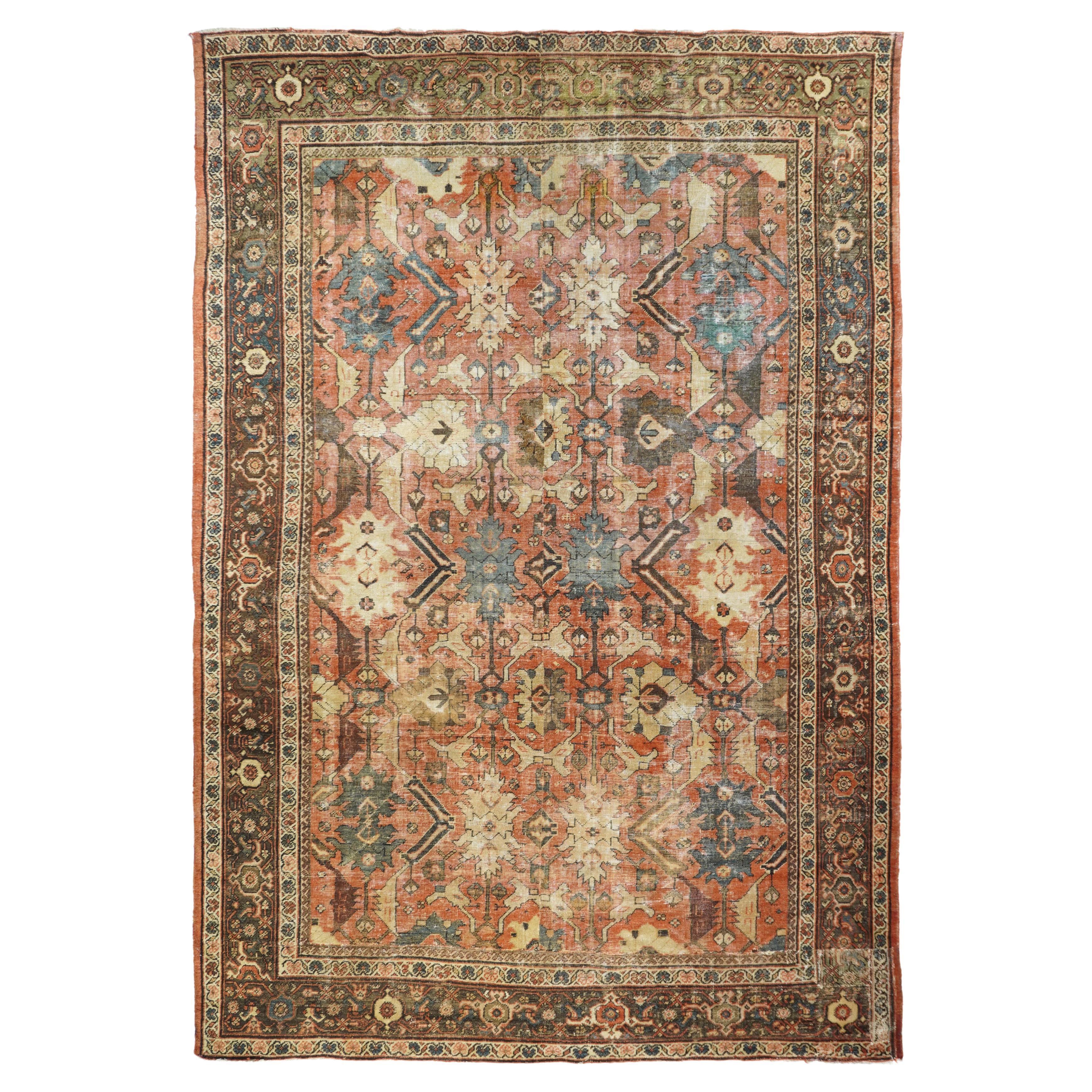 Antique Shaby Chic Mahal Rug Rug  For Sale