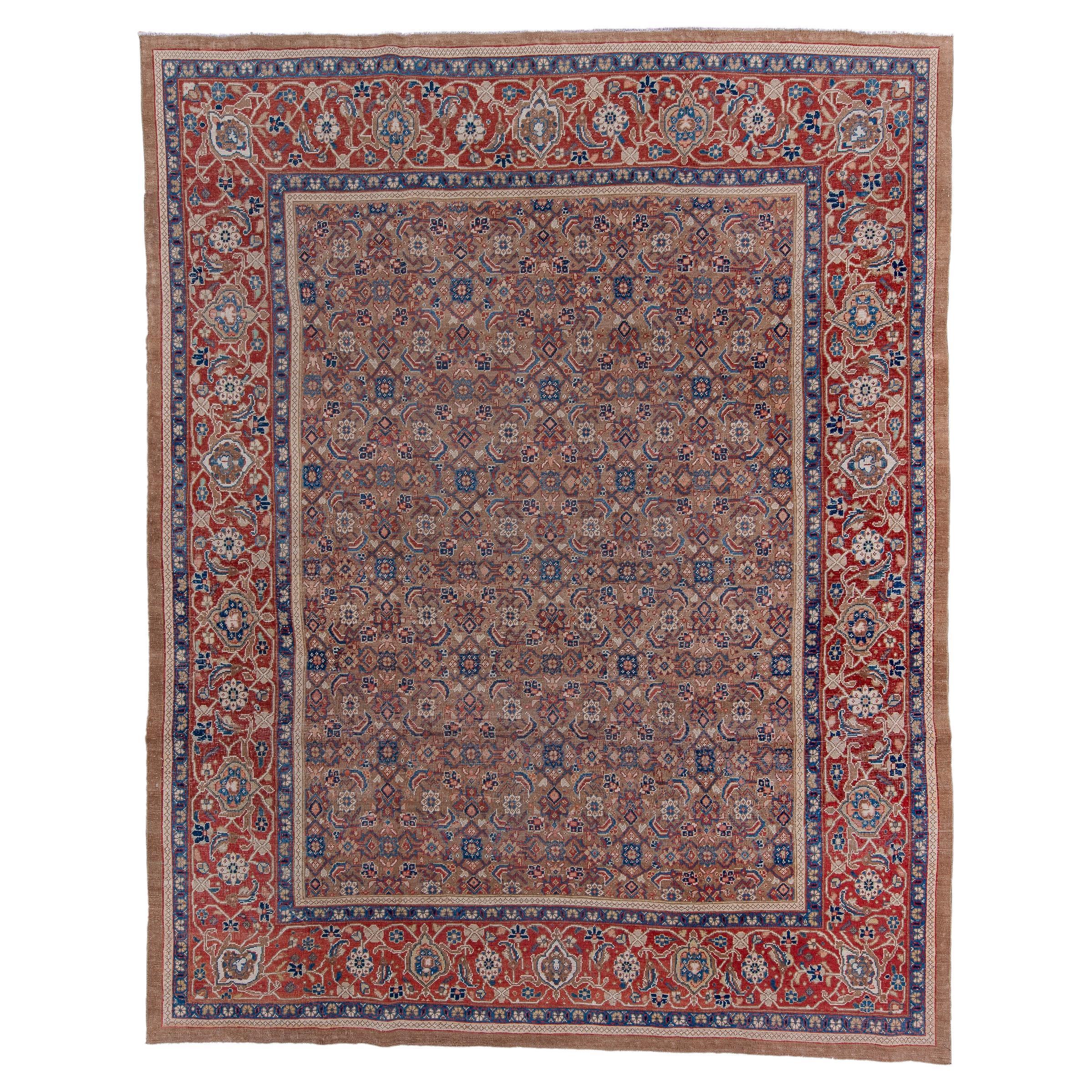 Antique Mahal Rug with Soft Coral Field, Early 20th Century For Sale