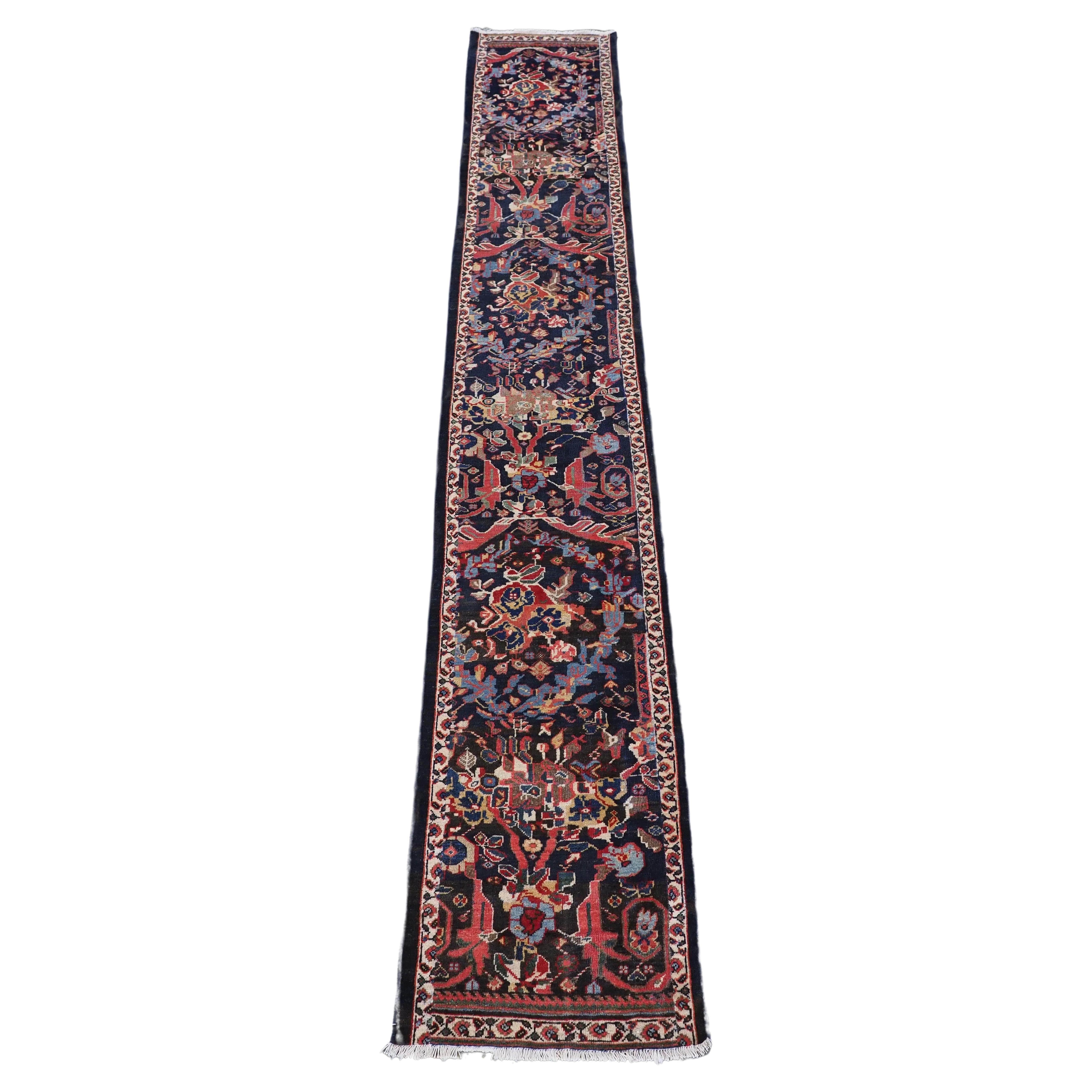 Antique Mahal runner of a very scarce narrow width.  Circa 1900. For Sale