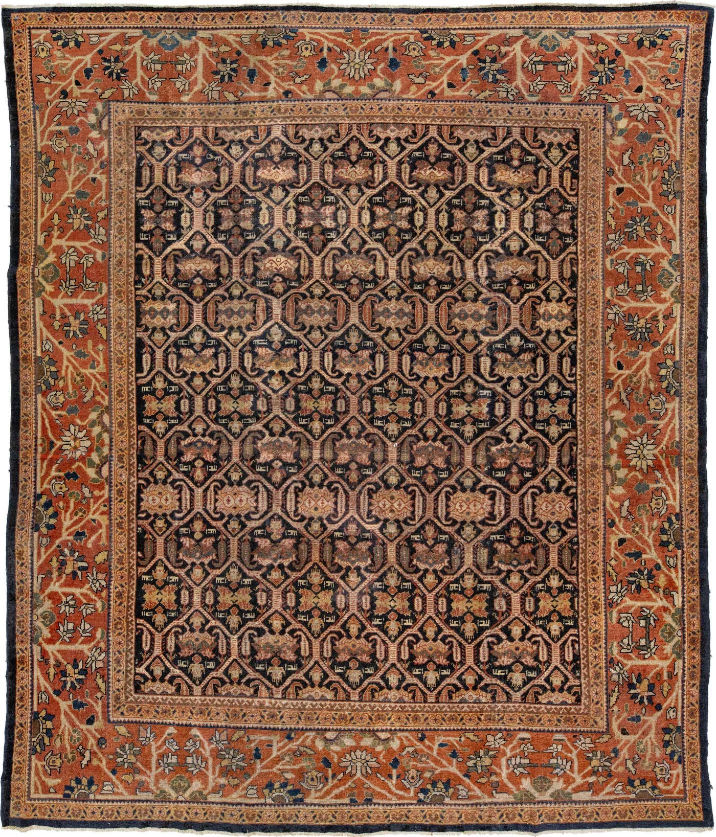Antique Mahal Rust Handmade Persian Wool Rug With Allover Motif For ...