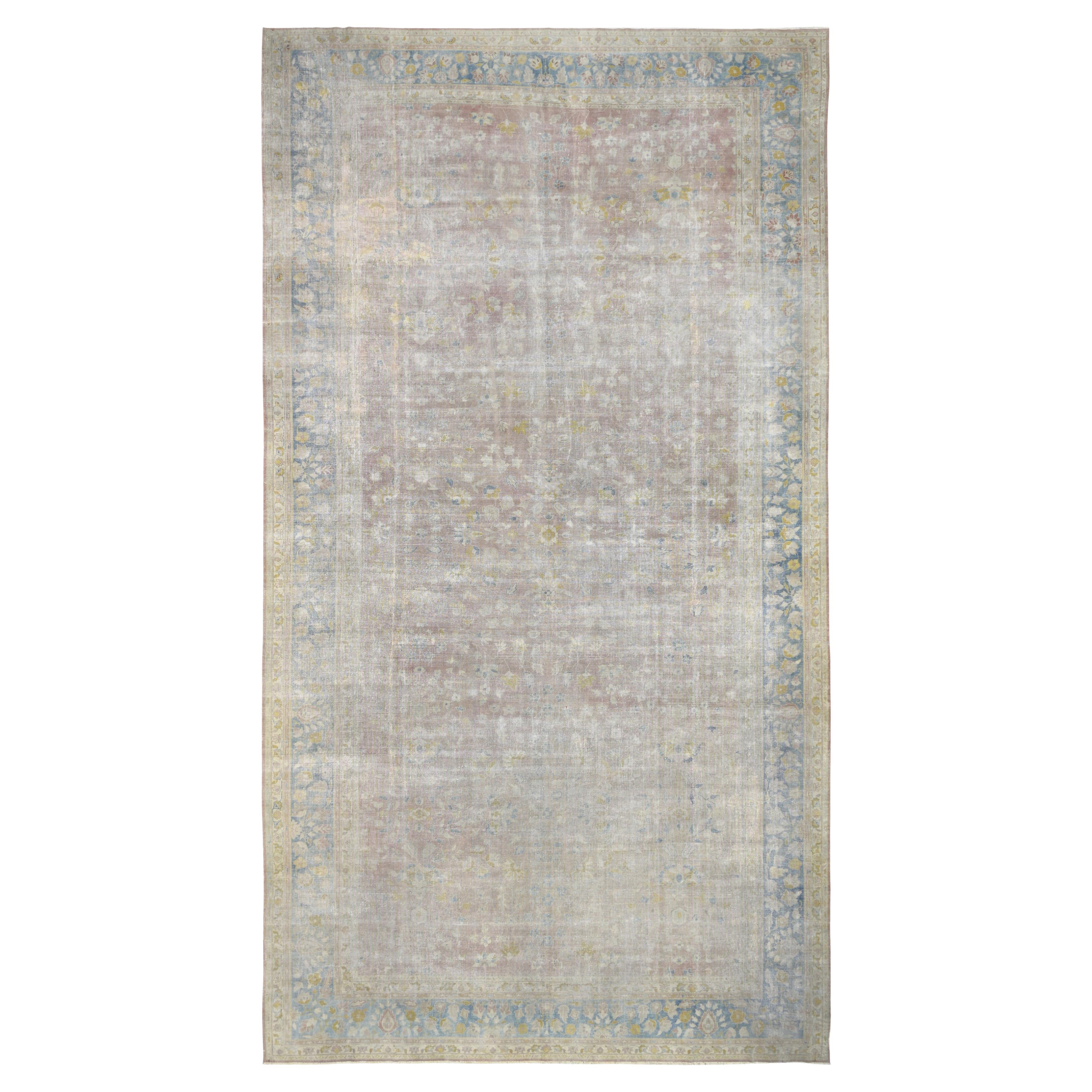 Antike Mahal weiche pastellfarbene florale Motive und blaue Bordüren aus Wolle 10'6''x19'3'' im Angebot