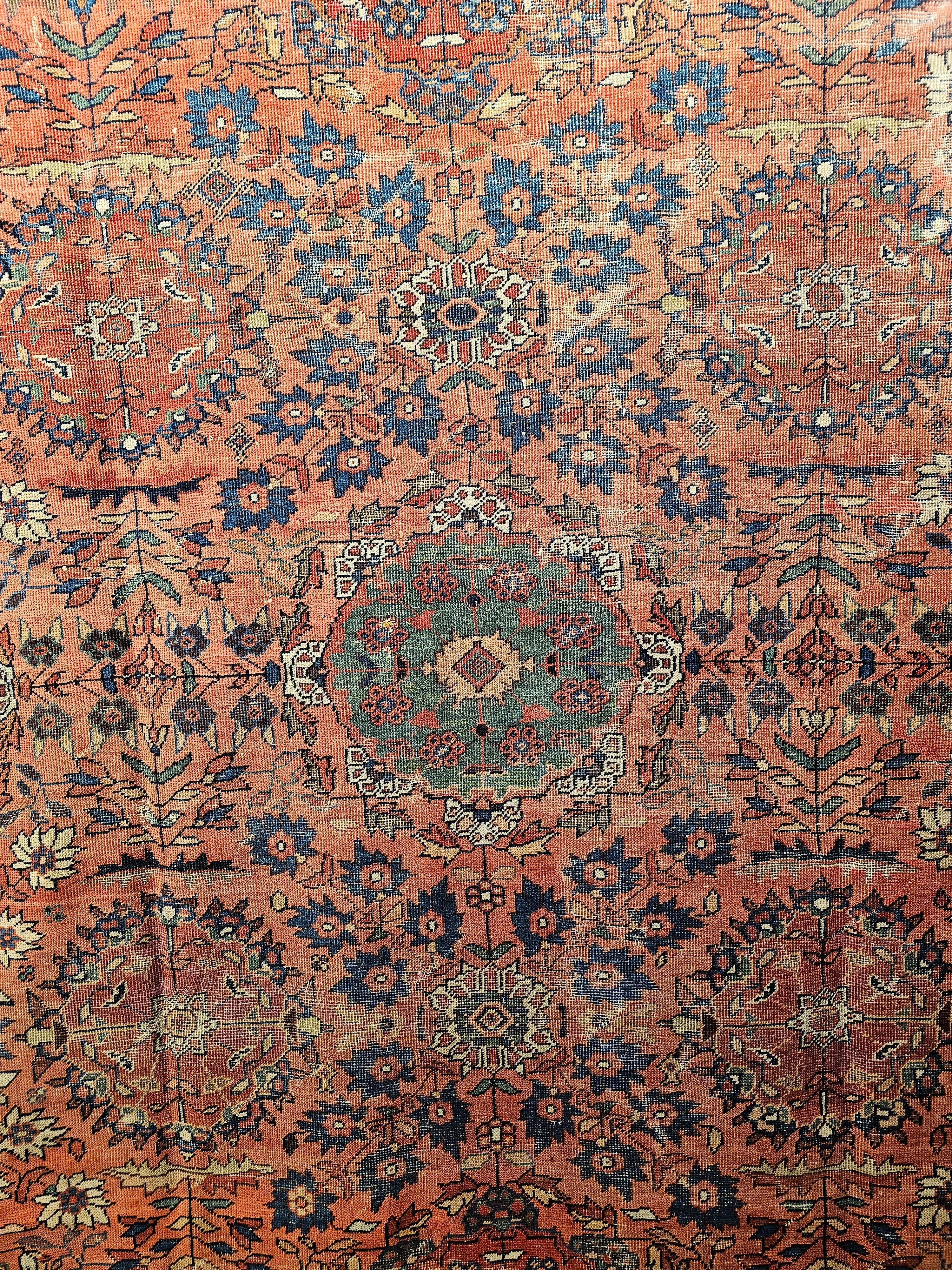Late 19th Century Vintage Persian Mahal Sultanabad Room Size Rug in Brick Red, Navy Blue