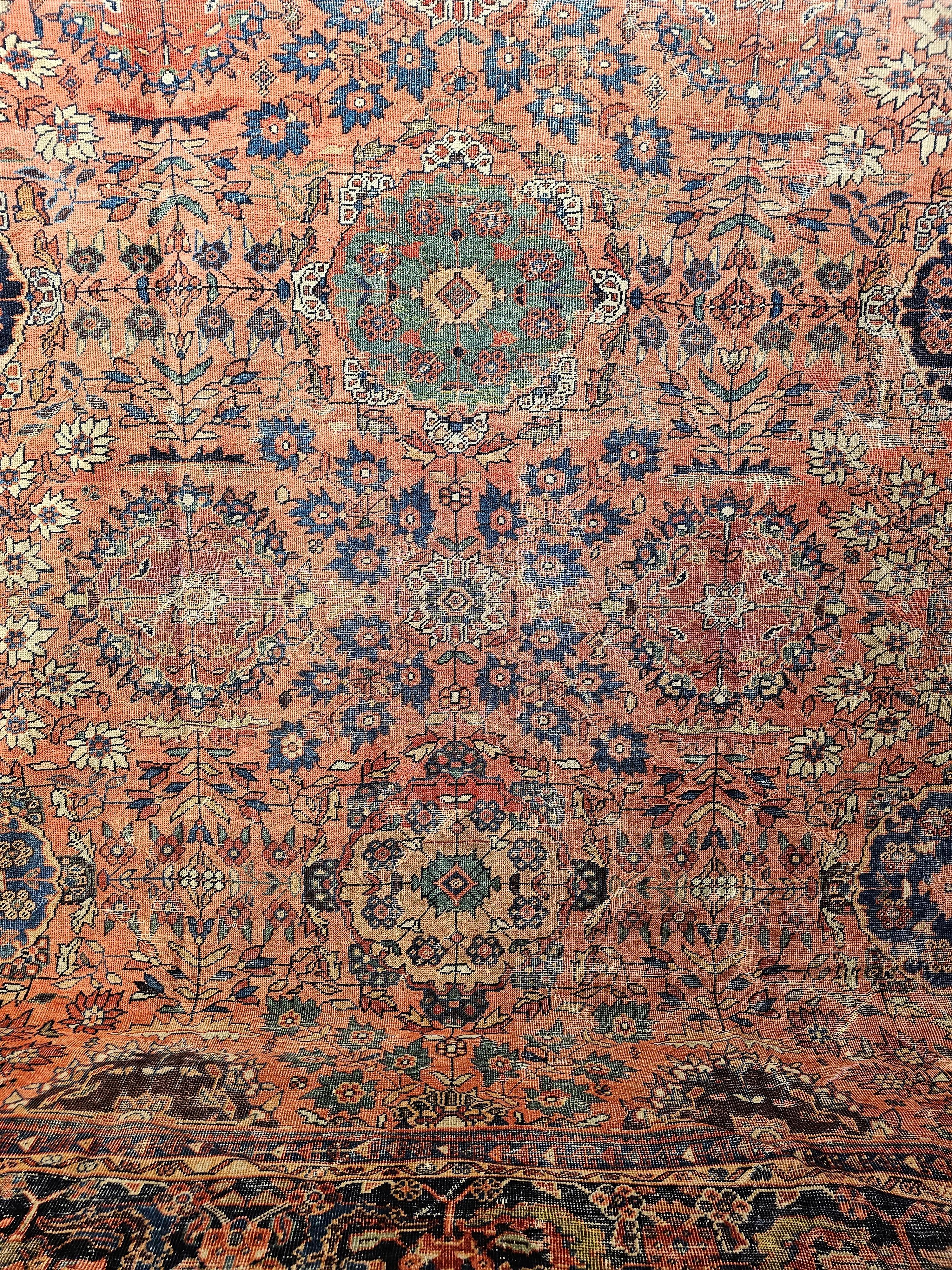 Persischer Mahal Sultanabad Vintage-Teppich in Zimmergröße in Ziegelrot, Marineblau 1