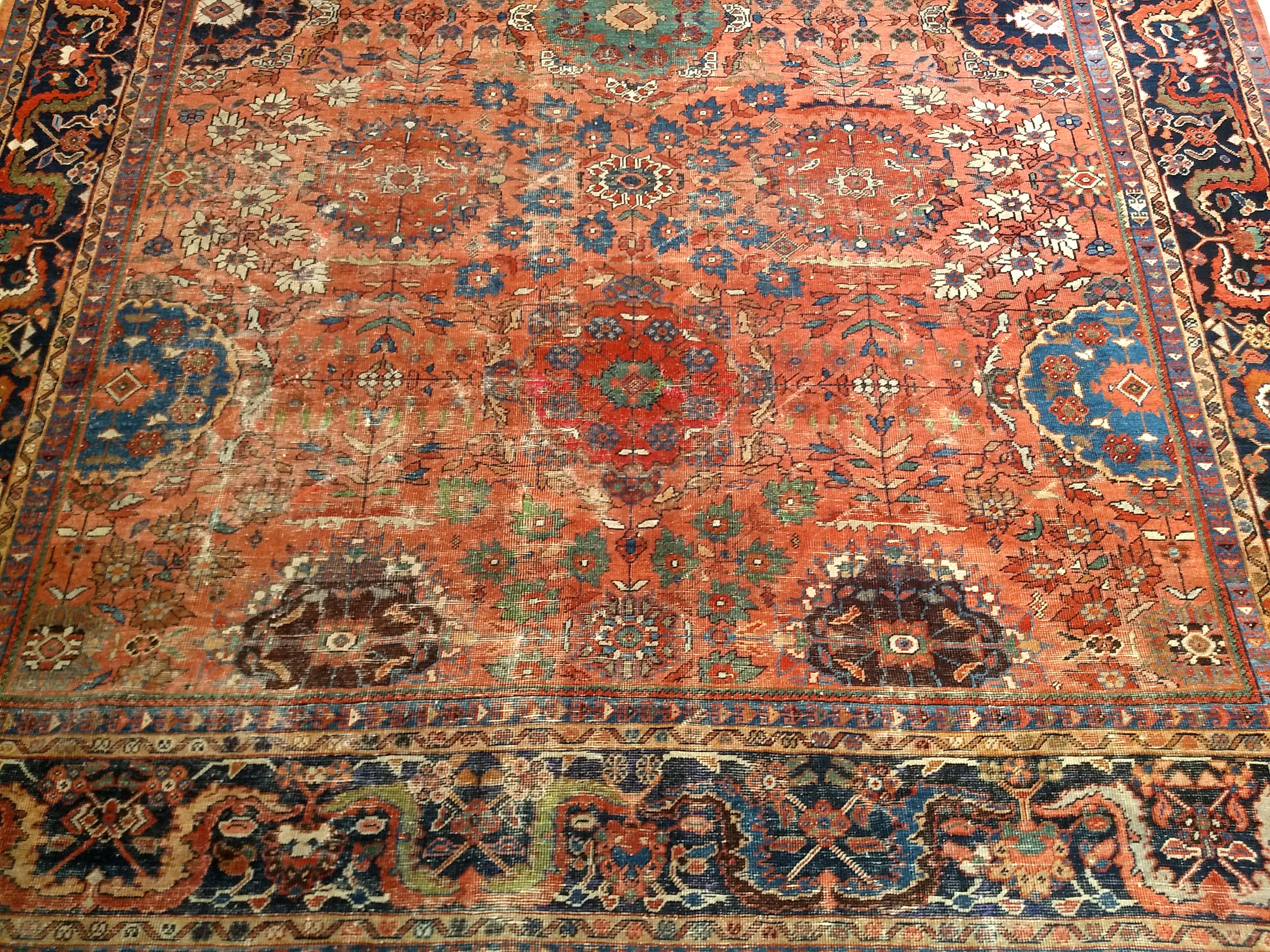 Persischer Mahal Sultanabad Vintage-Teppich in Zimmergröße in Ziegelrot, Marineblau 2