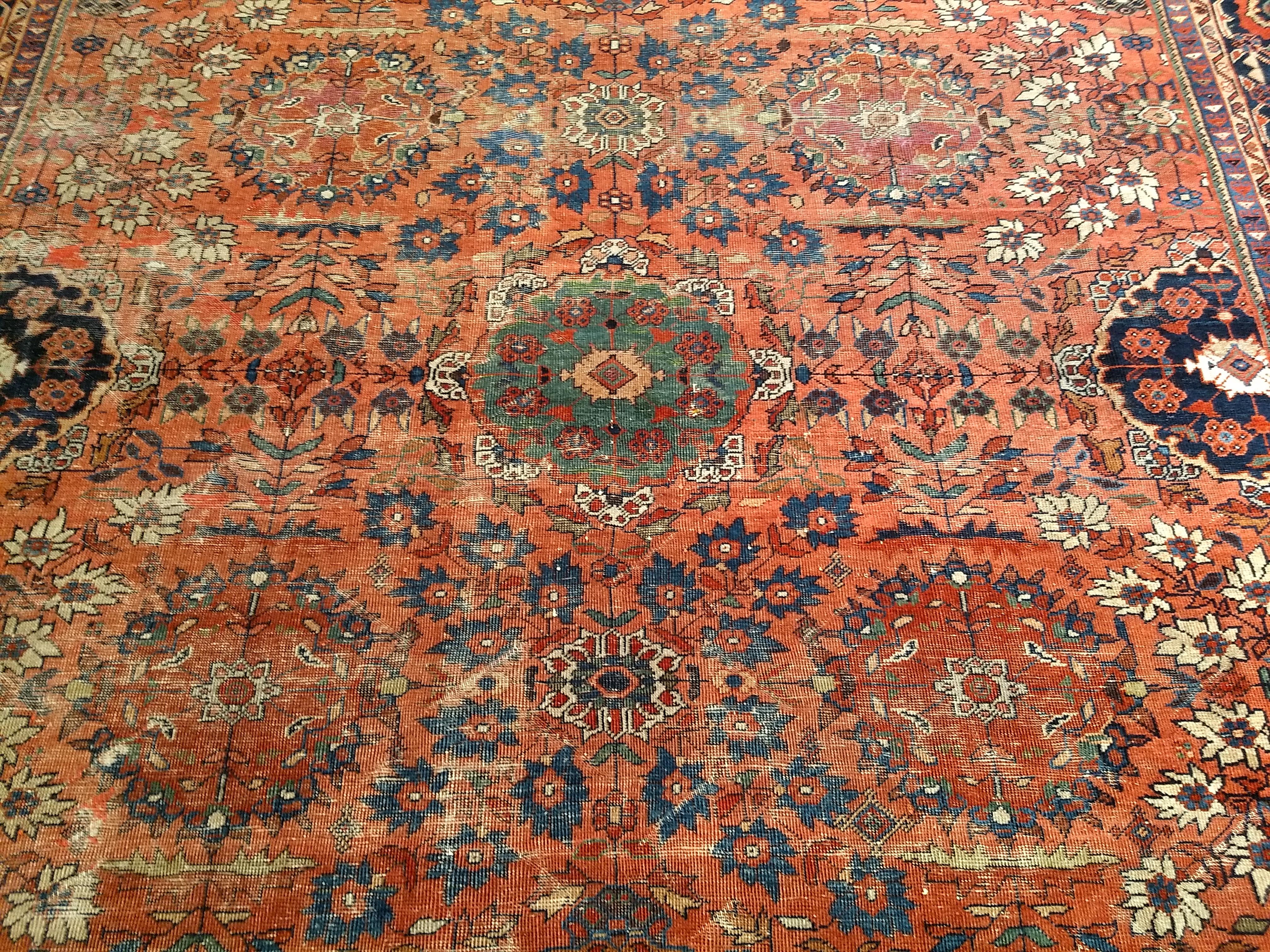 Vintage Persian Mahal Sultanabad Room Size Rug in Brick Red, Navy Blue 3