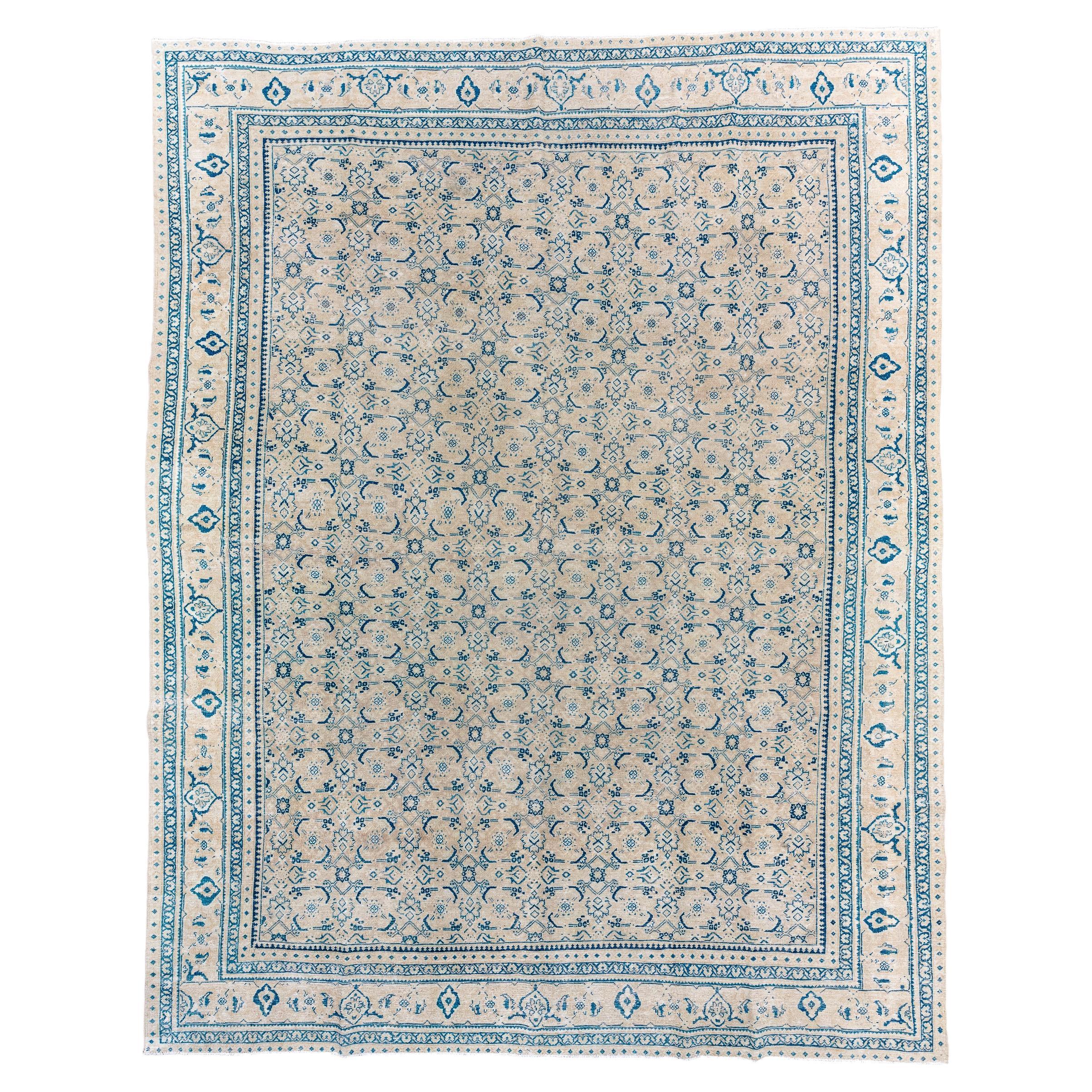 Antique Mahal with Light Palette and Slate Blue Accents For Sale at 1stDibs