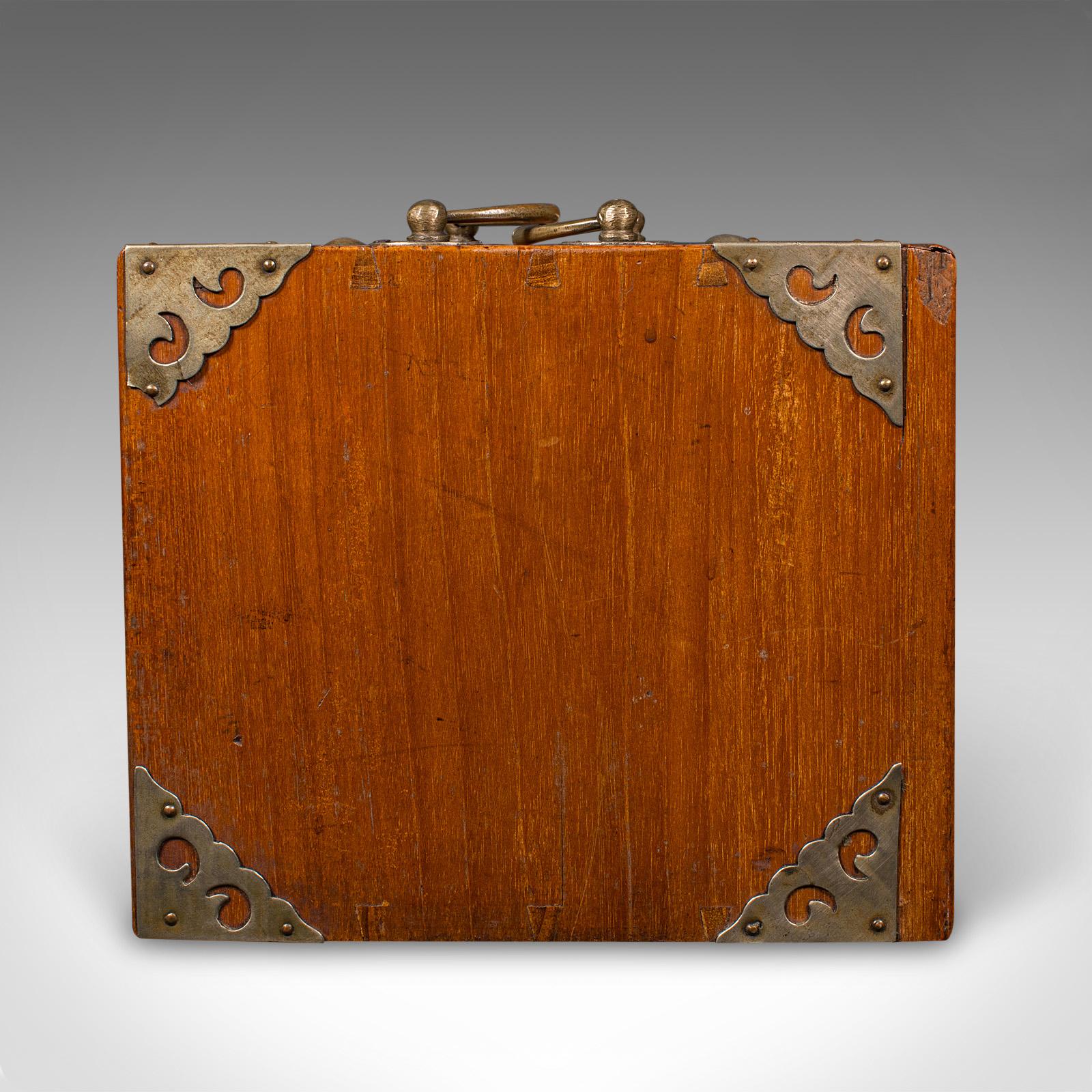 Chinese Antique Mahjong Case, Oriental, Teak Gaming Tile Box, Late Victorian, Circa 1900 For Sale