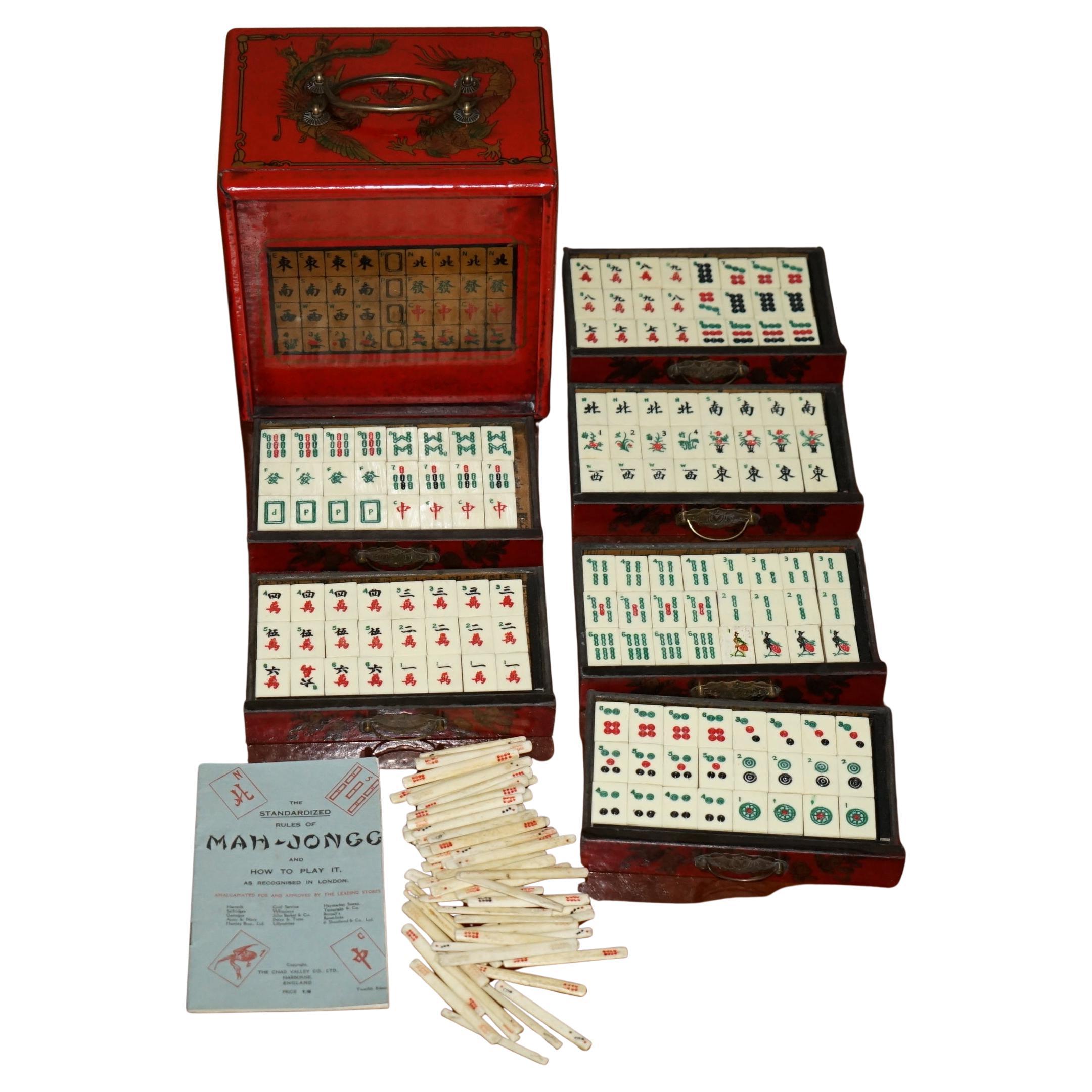 ANTIQUE MAHJONG SUITE CIRCA 1940 CHINOISERIE DRAGON DESIGN MUST VEDERE