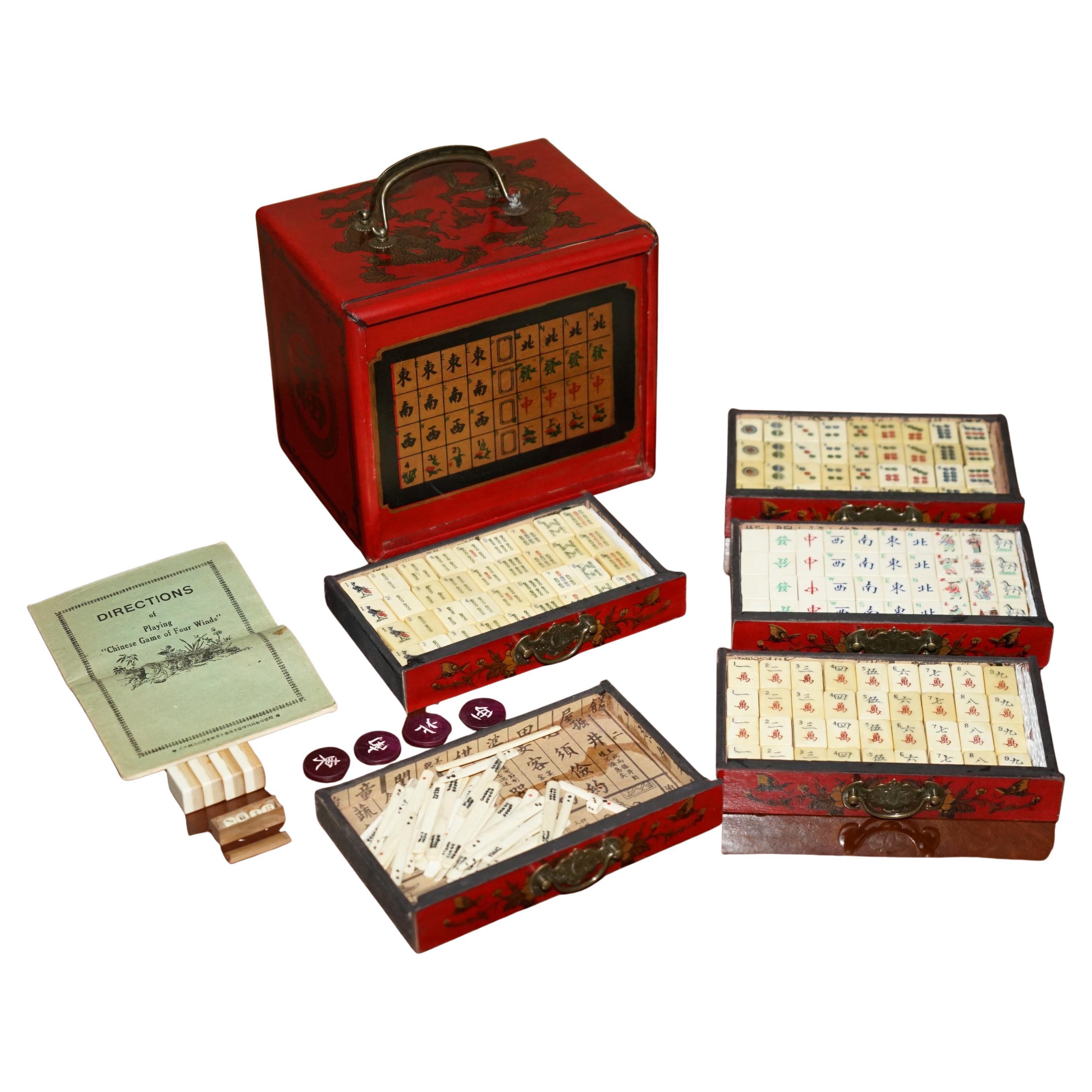 ANTIQUE MAHJONG SUITE CIRCA 1940 CHINOISERIE DRAGON DESIGN PLUS DiCE