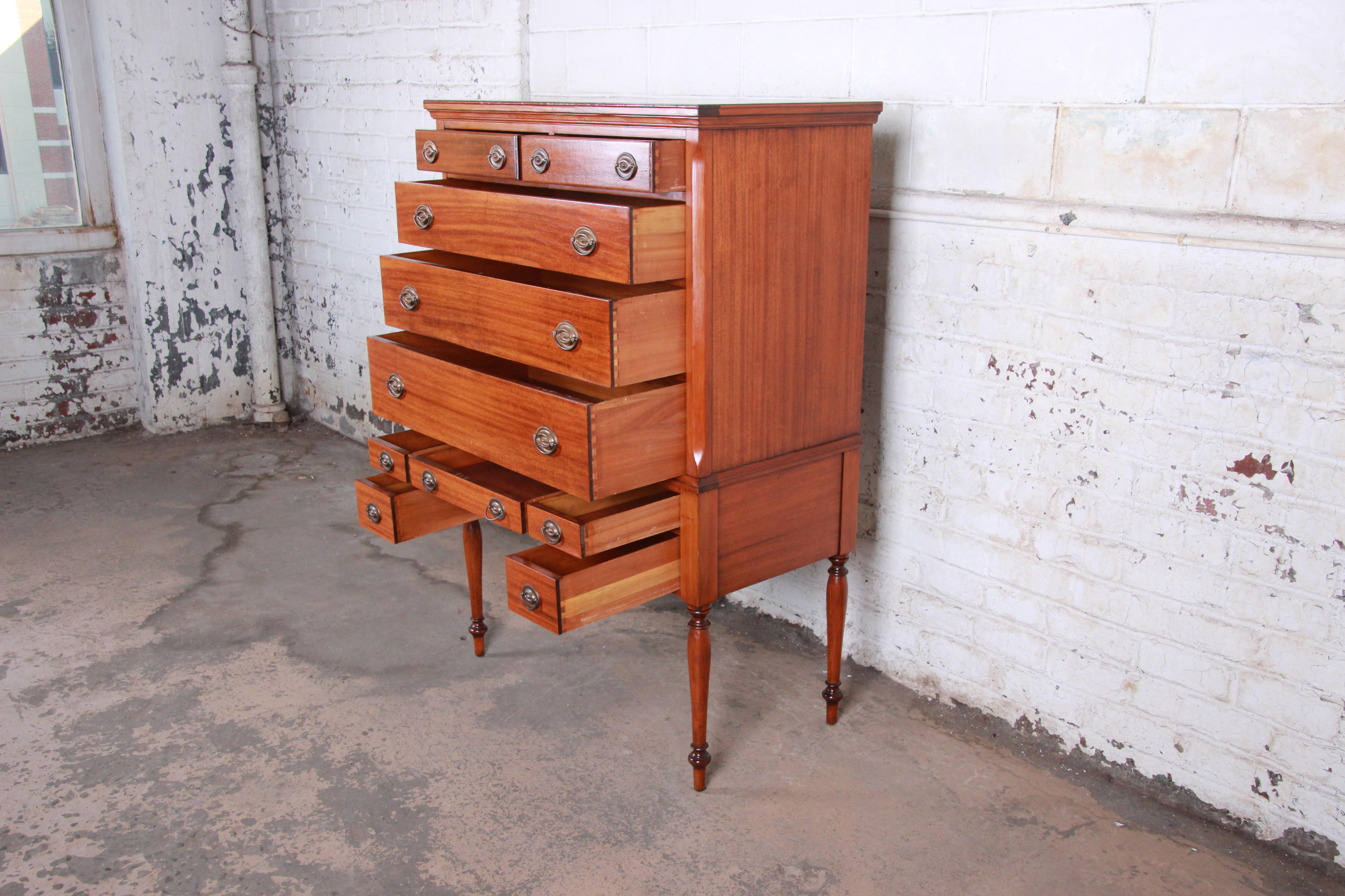 American Colonial Antique Mahogany 10-Drawer Highboy Chest of Drawers, circa 1910