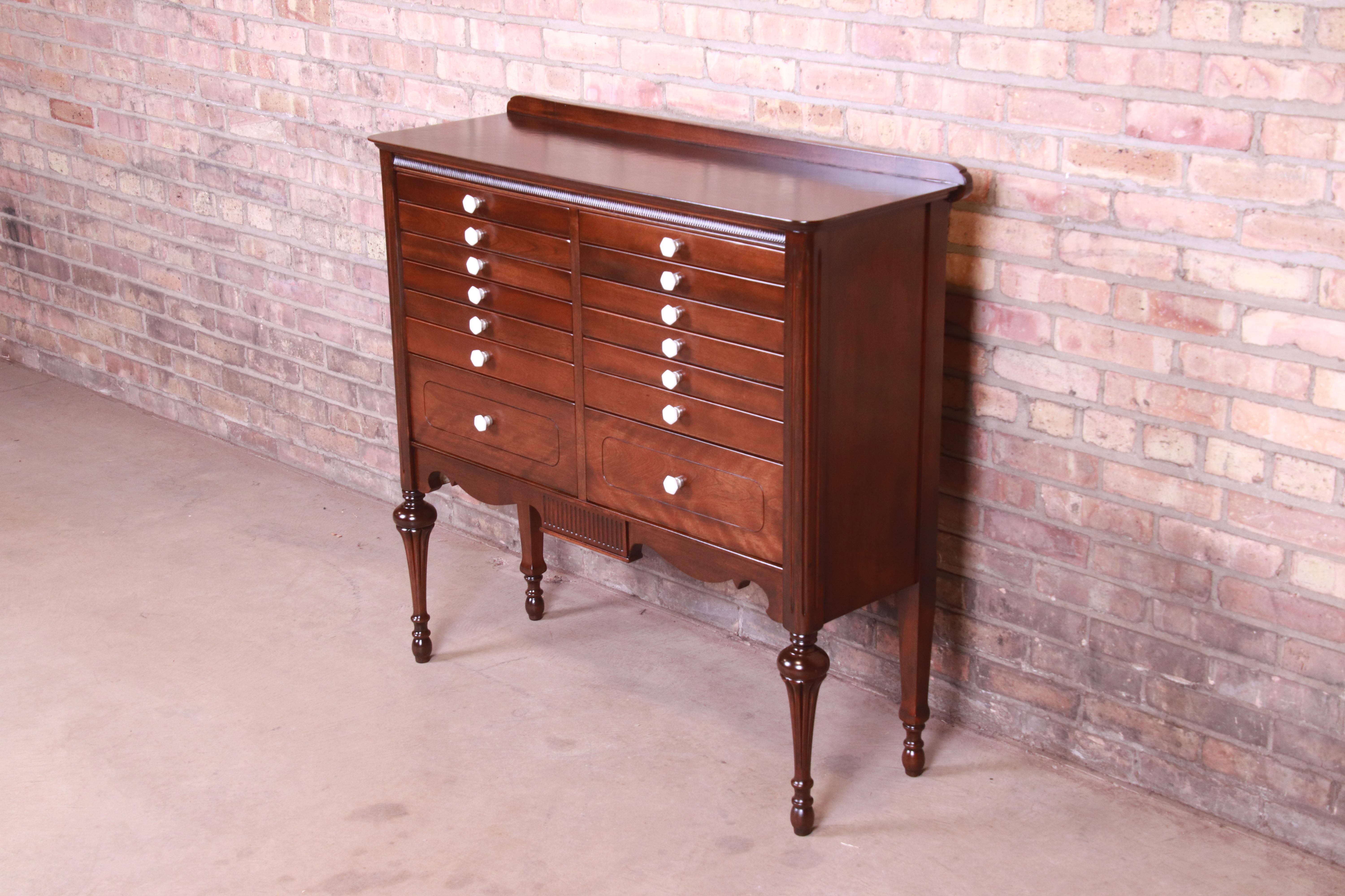 American Antique Mahogany 14-Drawer Dental Cabinet, Newly Refinished