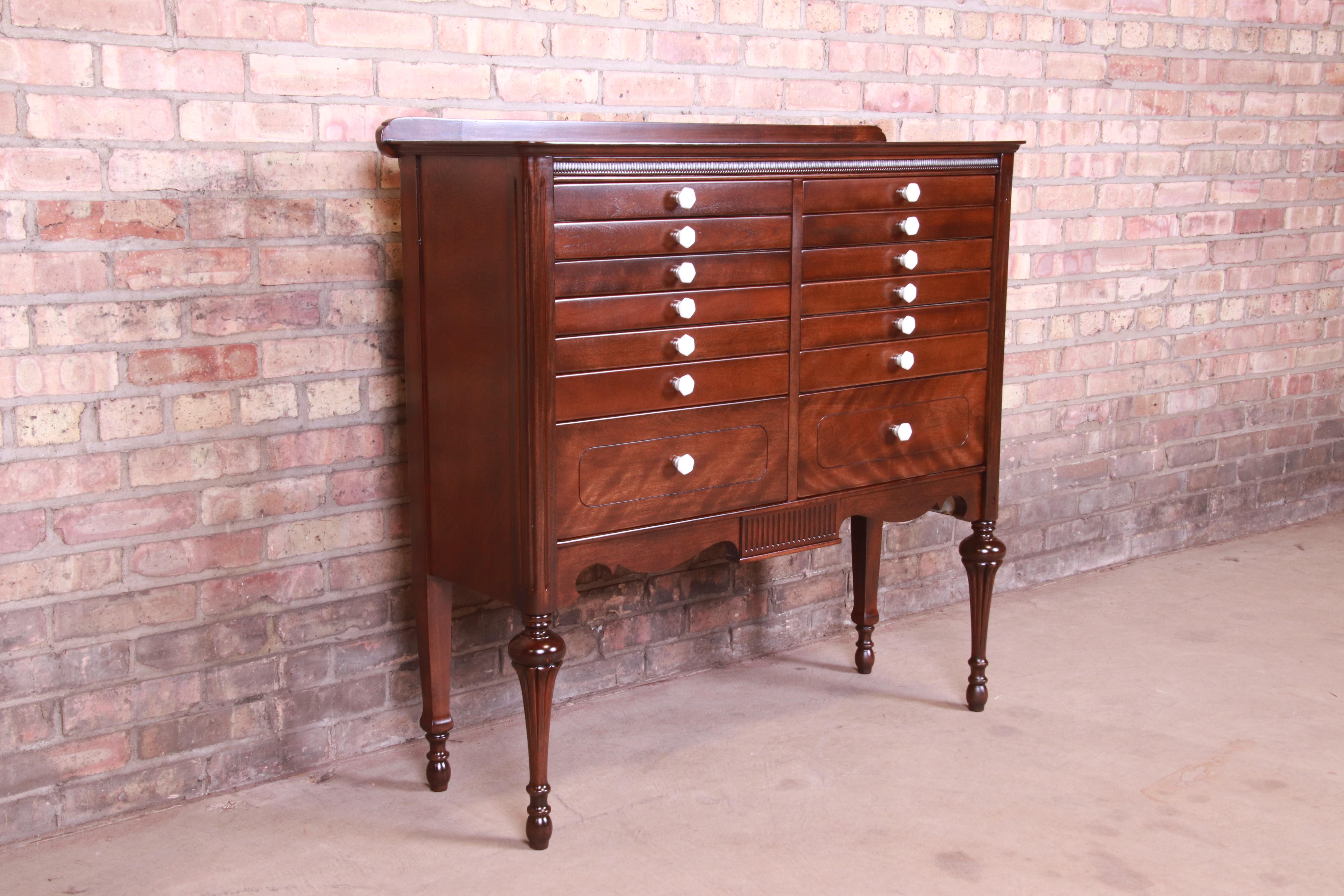 20th Century Antique Mahogany 14-Drawer Dental Cabinet, Newly Refinished