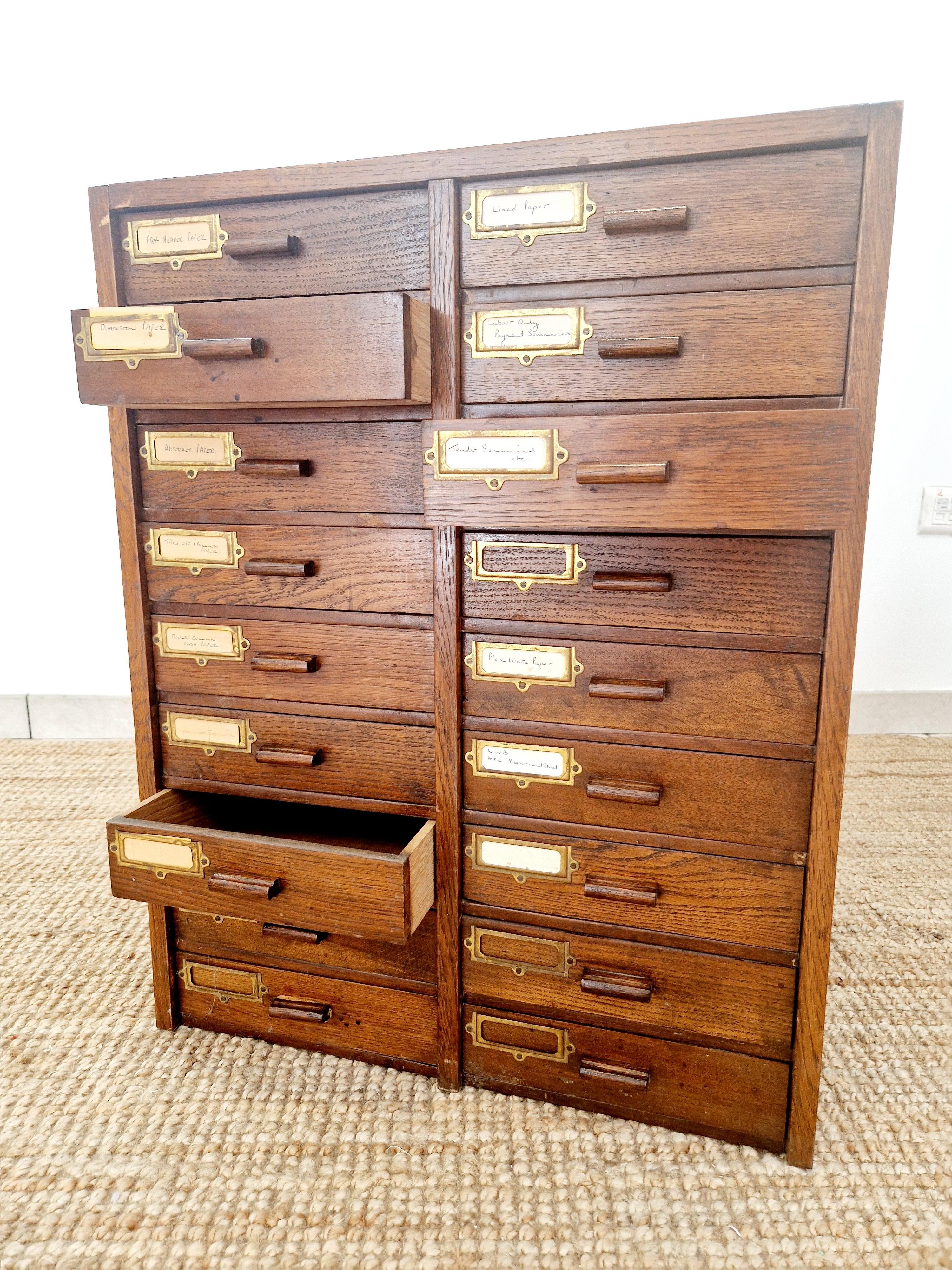 English Antique Mahogany 18 Drawer Index Cabinet For Sale