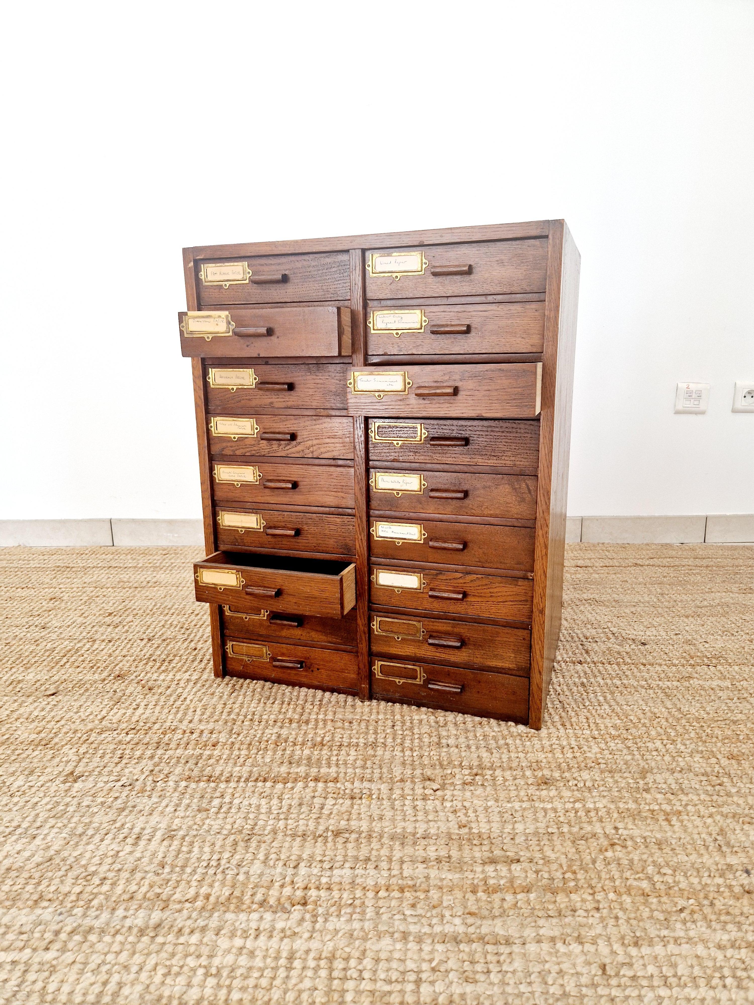 20th Century Antique Mahogany 18 Drawer Index Cabinet For Sale
