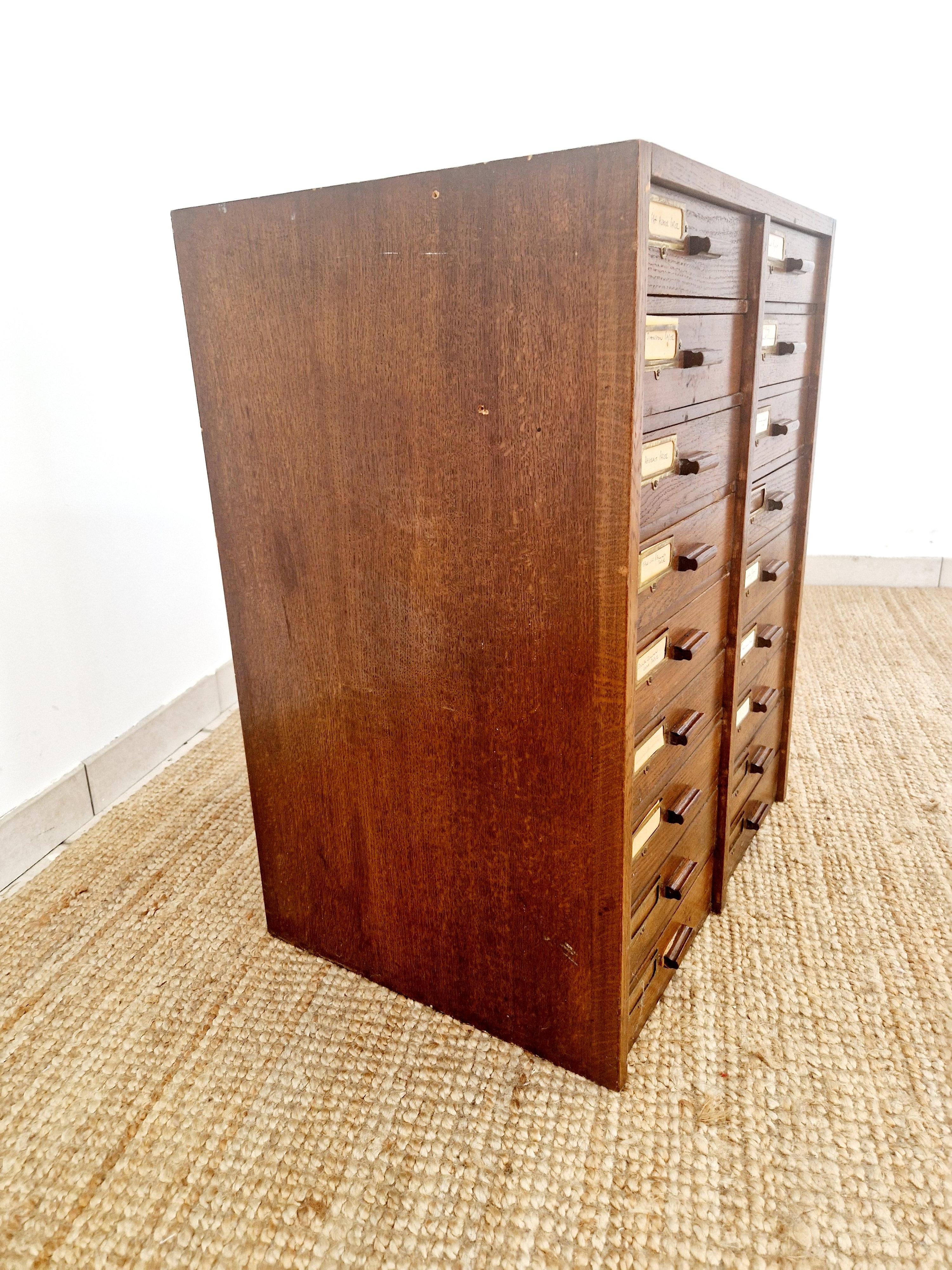 Wood Antique Mahogany 18 Drawer Index Cabinet For Sale