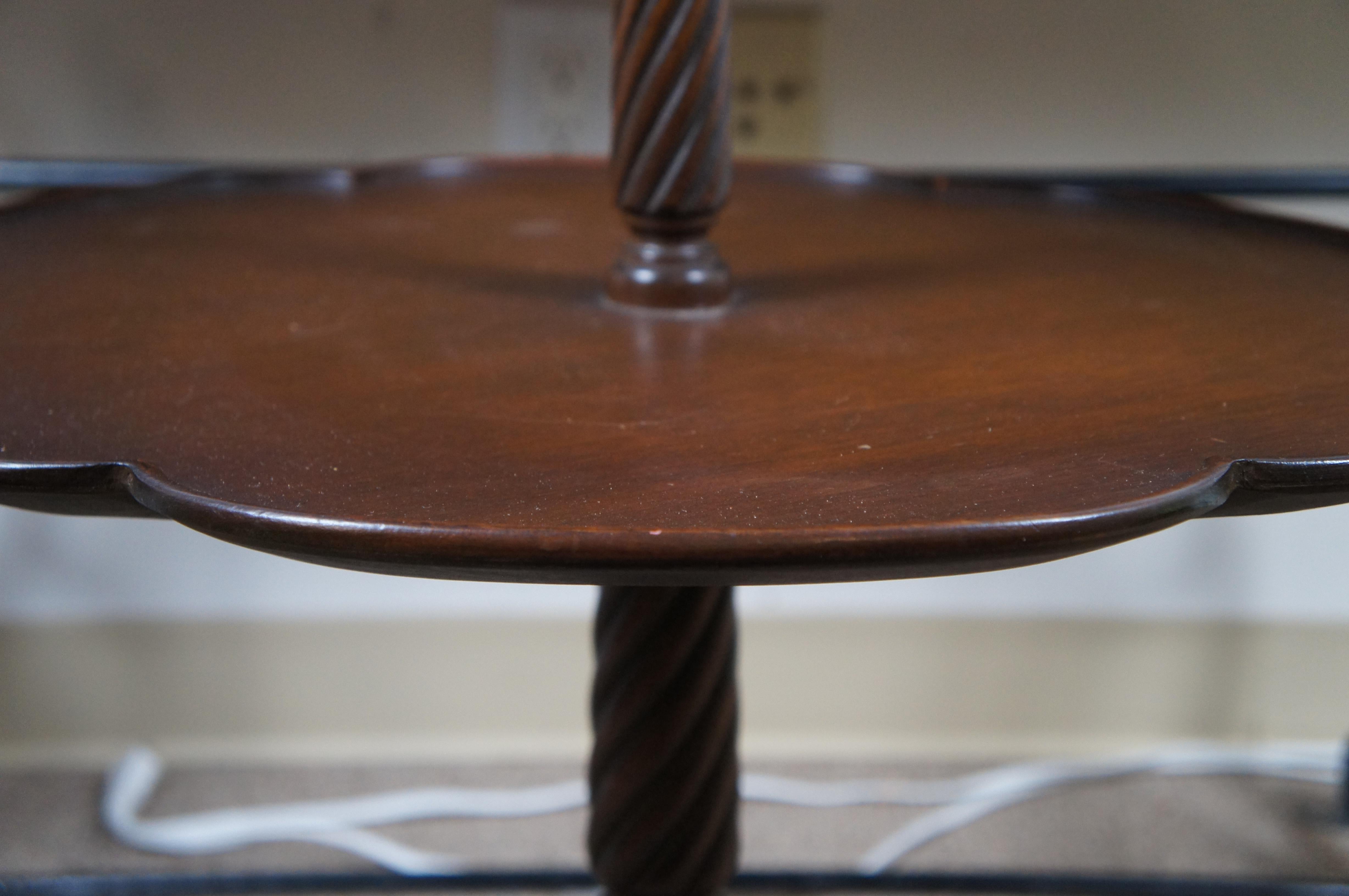 Antique Mahogany 2 Tier Pie Crust Dumbwaiter Butler Pedestal Serving Table 20