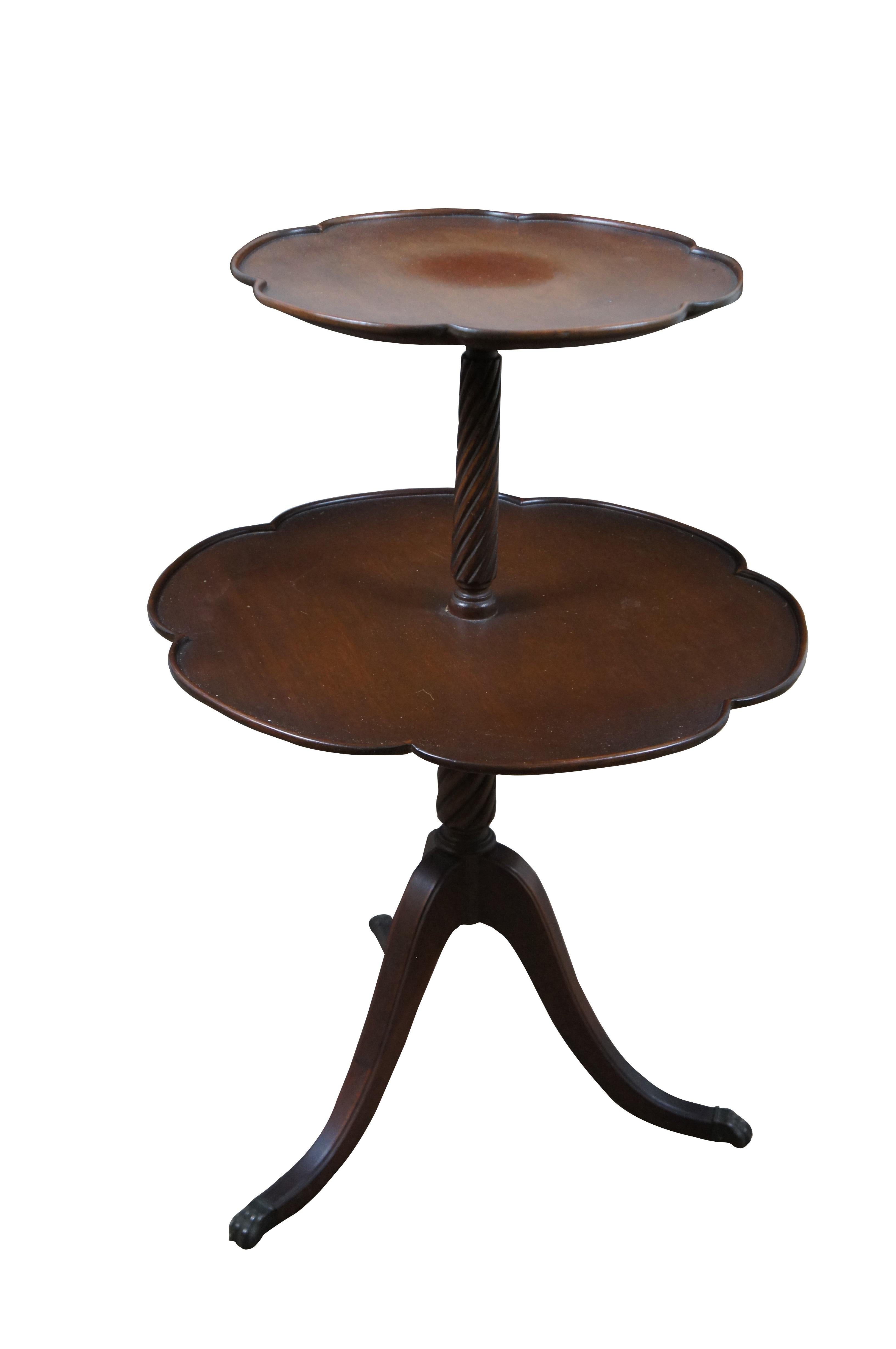 Sheraton Antique Mahogany 2 Tier Pie Crust Dumbwaiter Butler Pedestal Serving Table 20