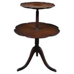 Antique Mahogany 2 Tier Pie Crust Dumbwaiter Butler Pedestal Serving Table 20"