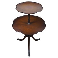 Antique Mahogany 2 Tier Pie Crust Dumbwaiter Butler Pedestal Serving Table 20"