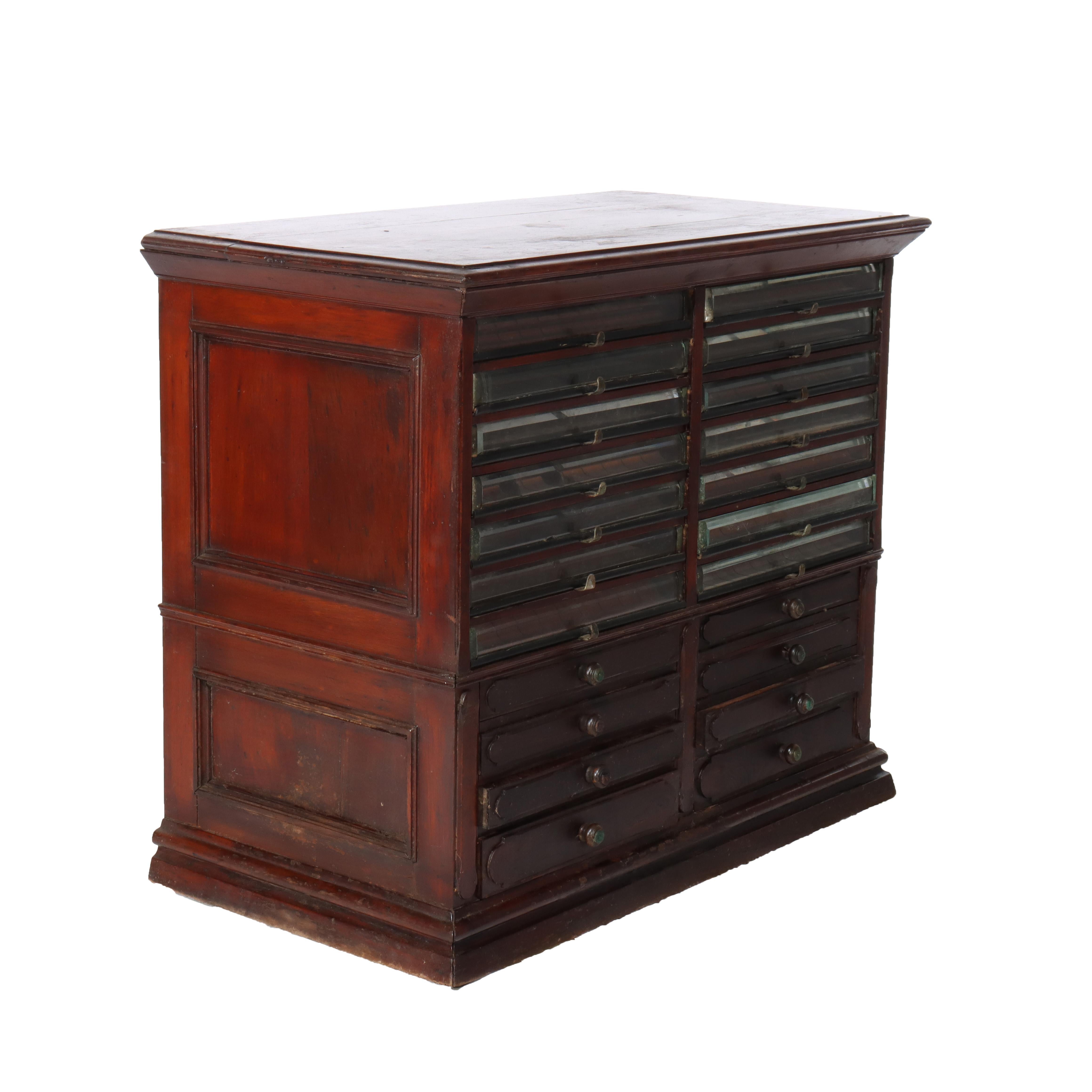 Antique Mahogany 22 Drawer Country Store Spool Cabinet C1900 For Sale 7