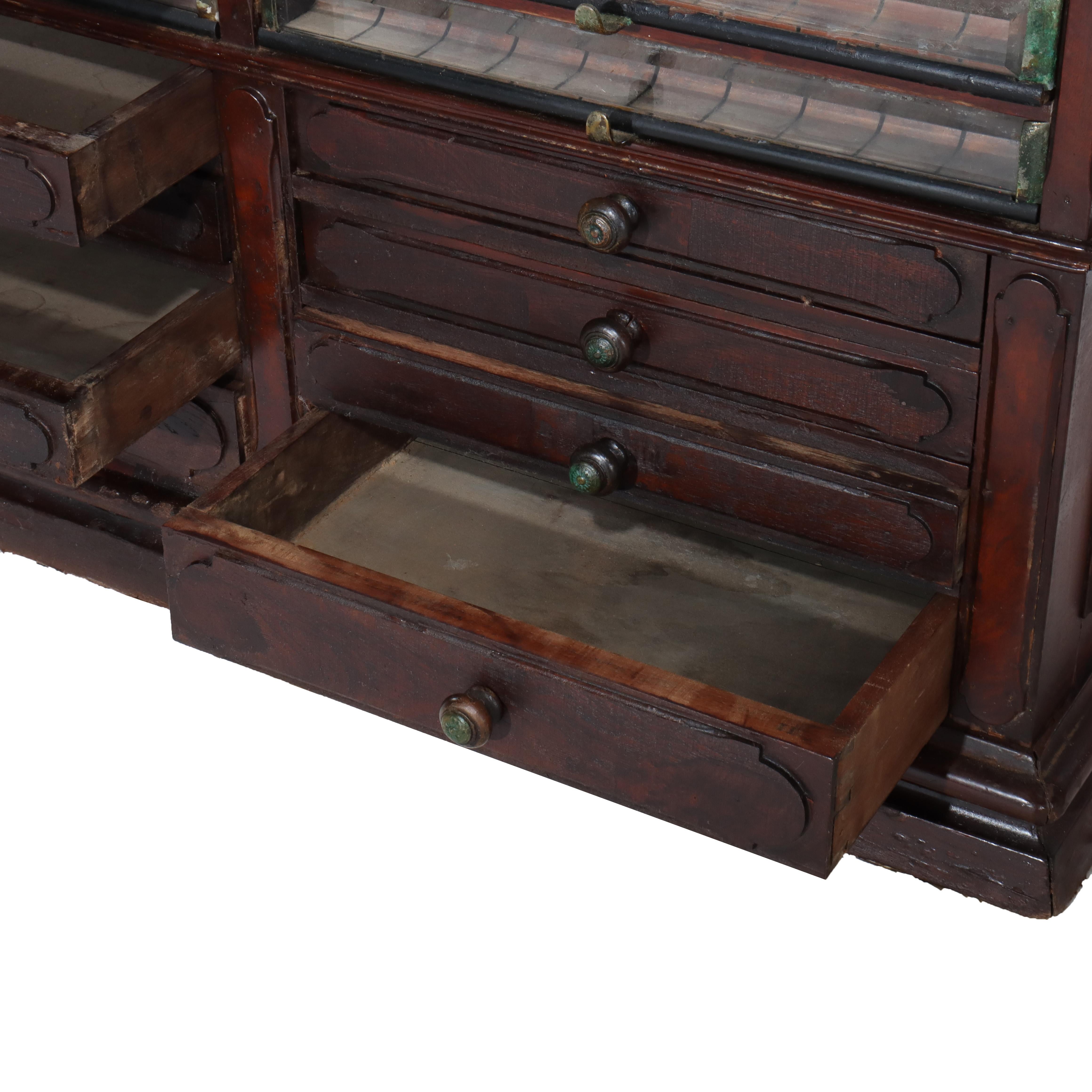 Antique Mahogany 22 Drawer Country Store Spool Cabinet C1900 In Good Condition For Sale In Big Flats, NY