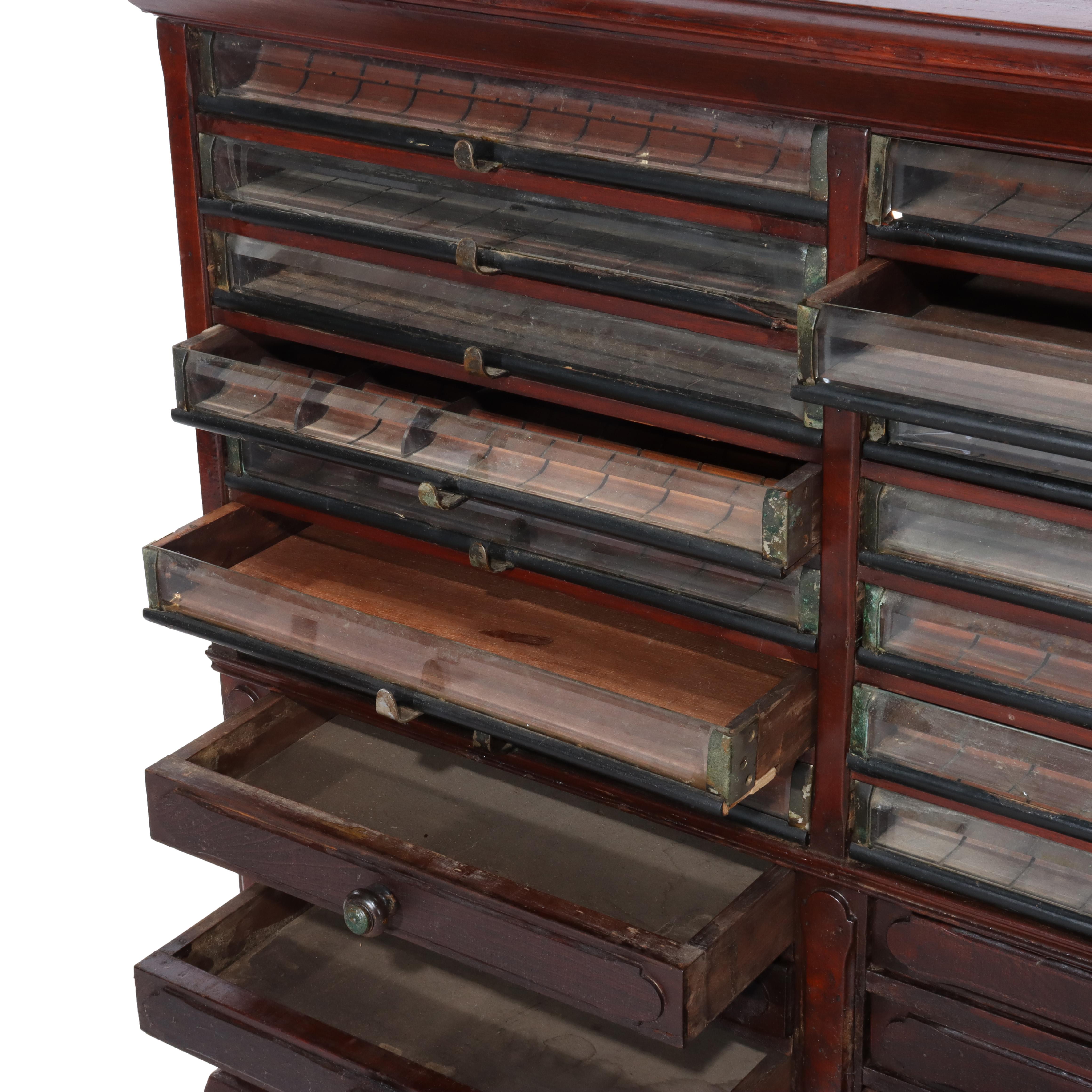 20th Century Antique Mahogany 22 Drawer Country Store Spool Cabinet C1900 For Sale