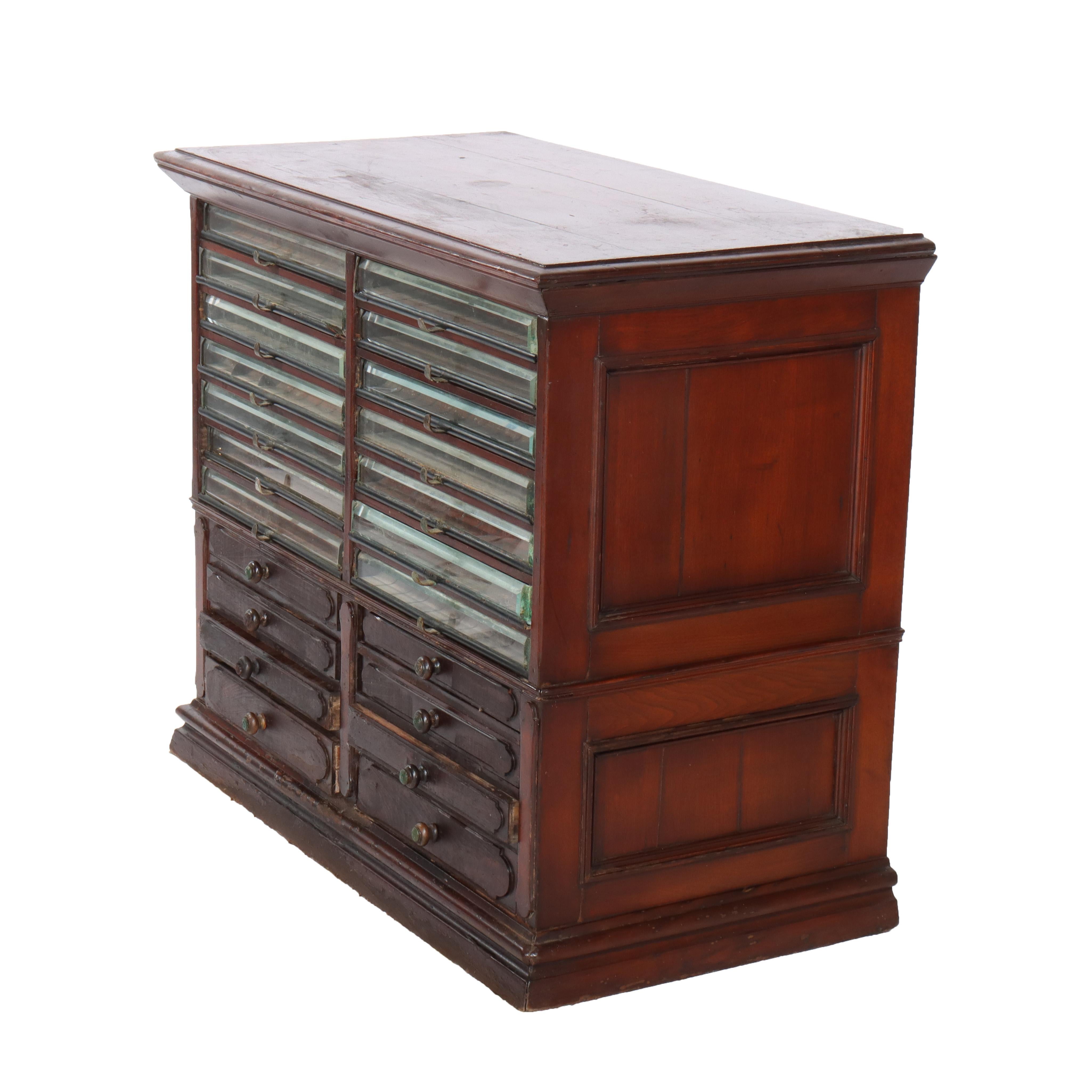 Antique Mahogany 22 Drawer Country Store Spool Cabinet C1900 For Sale 2