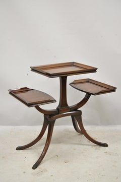 Antique Mahogany 3-Tier Regency Plant Stand Occasional Side Table with Paw Feet