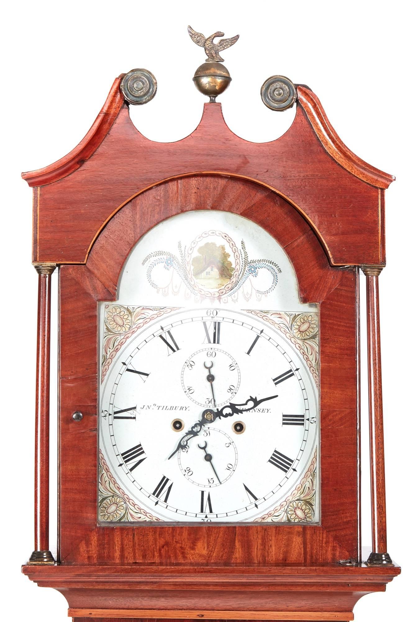 European Antique Mahogany 8 Day Longcase Clock J N Tilbury Guensey For Sale