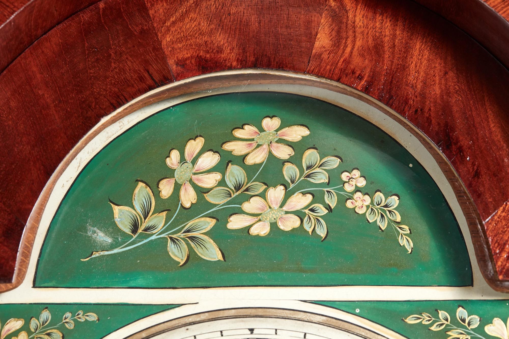 Horloge de parquet ancienne en acajou avec visage peint de 8 jours en vente 3