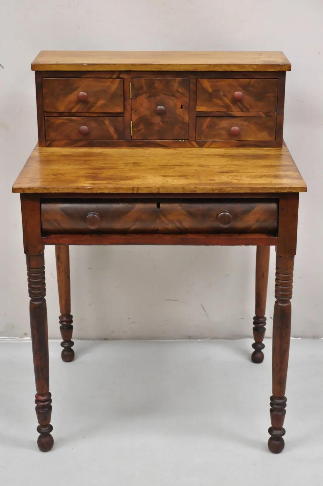 Antique Mahogany American Empire Colonial Small Secretary Writing Desk Table 6