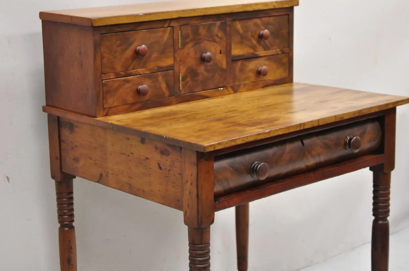 19th Century Antique Mahogany American Empire Colonial Small Secretary Writing Desk Table