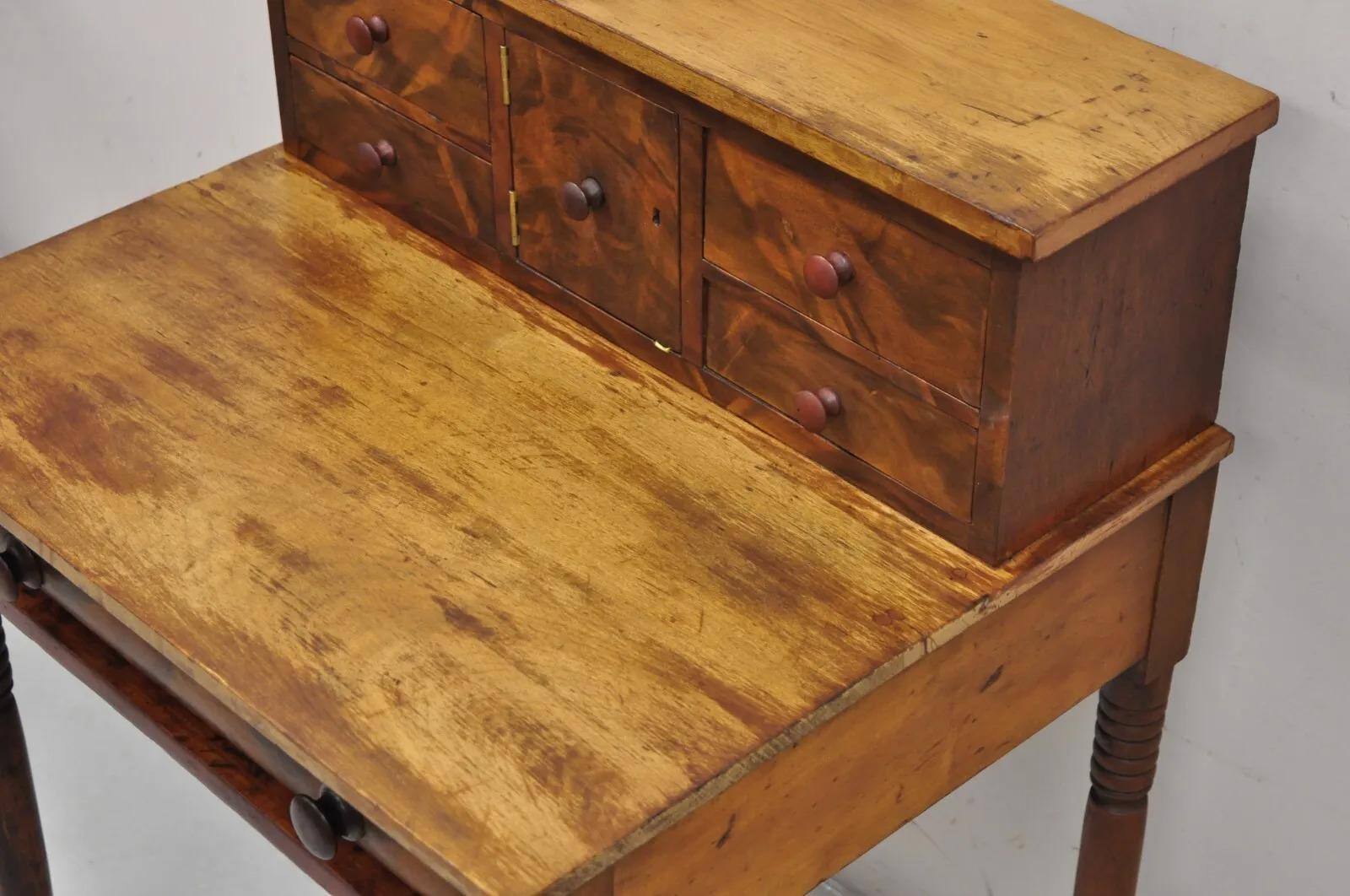 Antique Mahogany American Empire Colonial Small Secretary Writing Desk Table 4