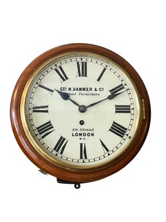 Horloge ancienne en acajou et laiton, huit jours, fusée simple, 10 cadrans