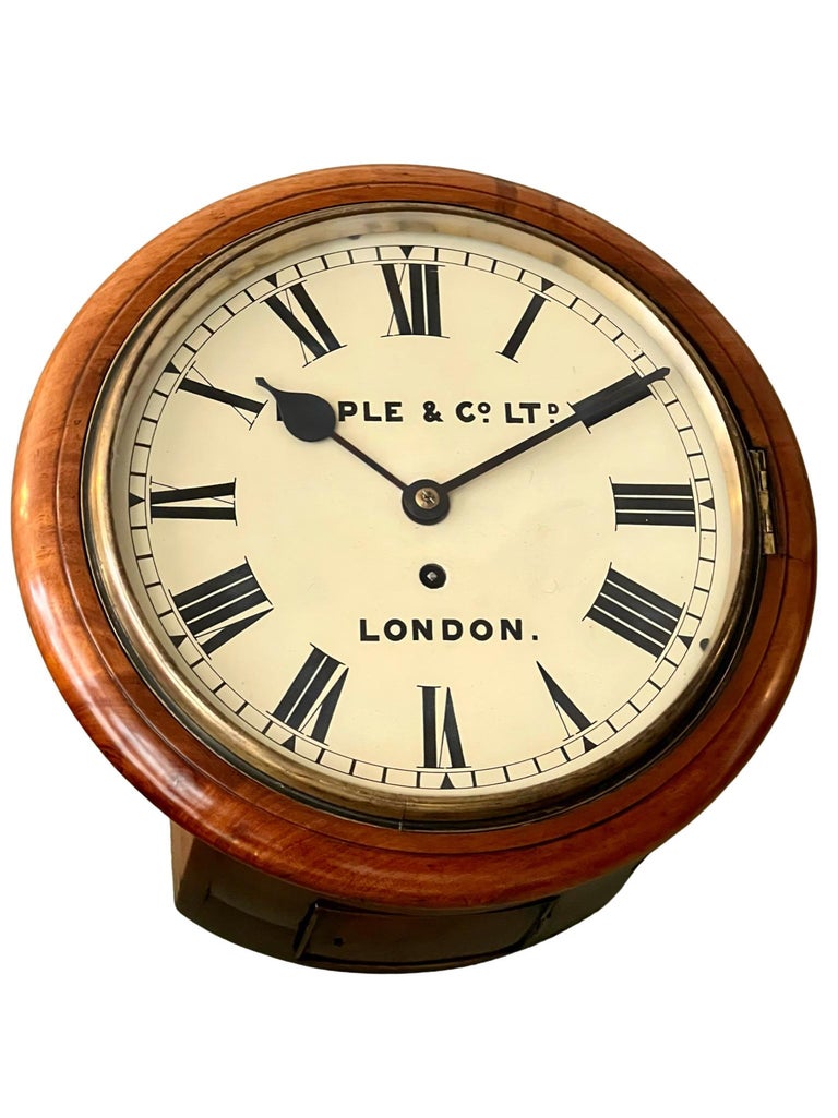 Victorian Antique Mahogany and Brass Single Fusee Timepiece Dial Clock For Sale