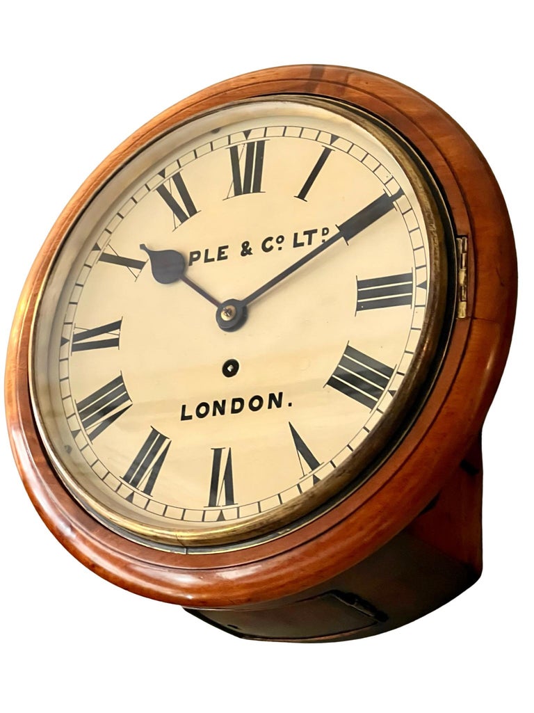 British Antique Mahogany and Brass Single Fusee Timepiece Dial Clock For Sale
