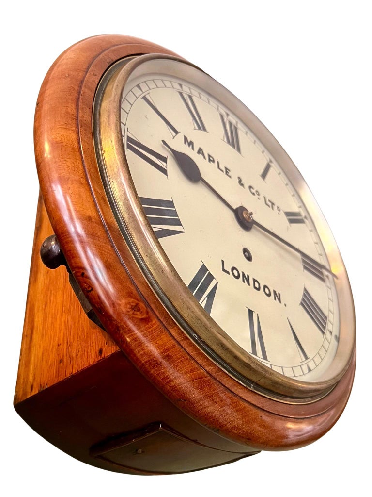 Late 19th Century Antique Mahogany and Brass Single Fusee Timepiece Dial Clock For Sale