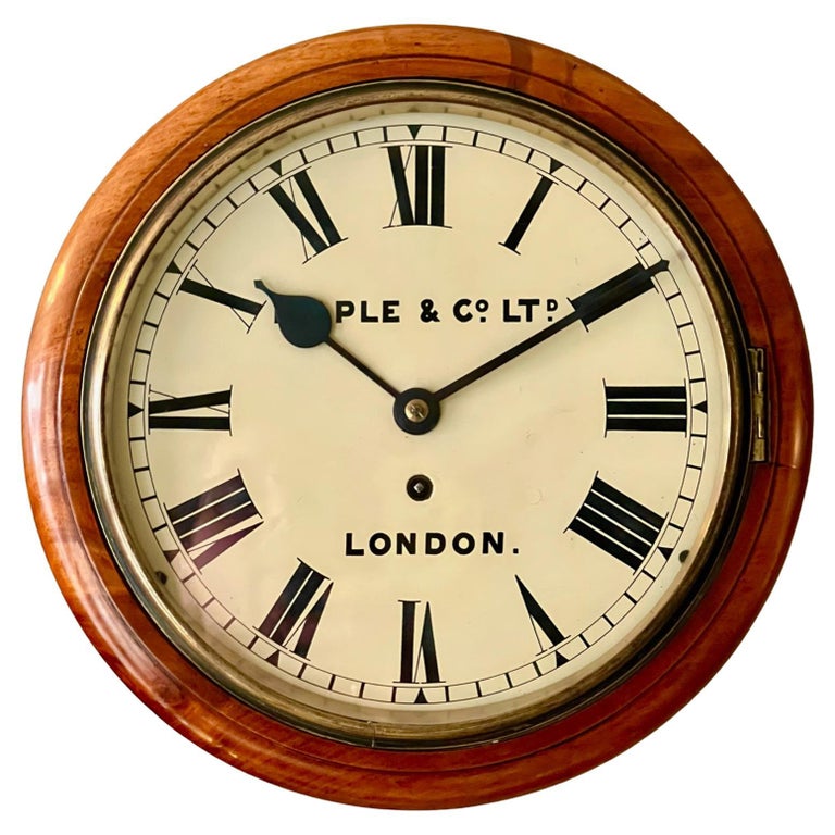 Antique Mahogany and Brass Single Fusee Timepiece Dial Clock For Sale