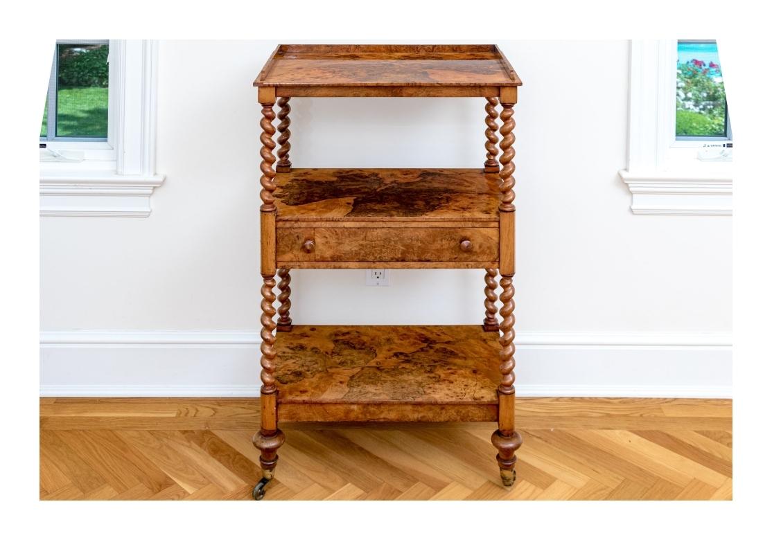Antike Mahagoni und Wurzelgerste Twist Etagere auf Rollen im Angebot 12