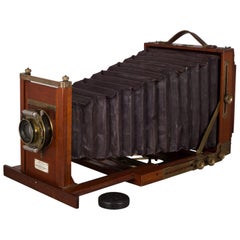 Antique Mahogany and Large Brass Folding Camera, circa 1890s