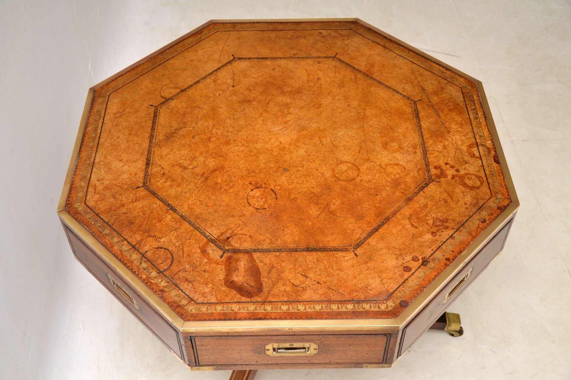 Antique Mahogany and Leather Campaign Drum Table In Excellent Condition In London, GB