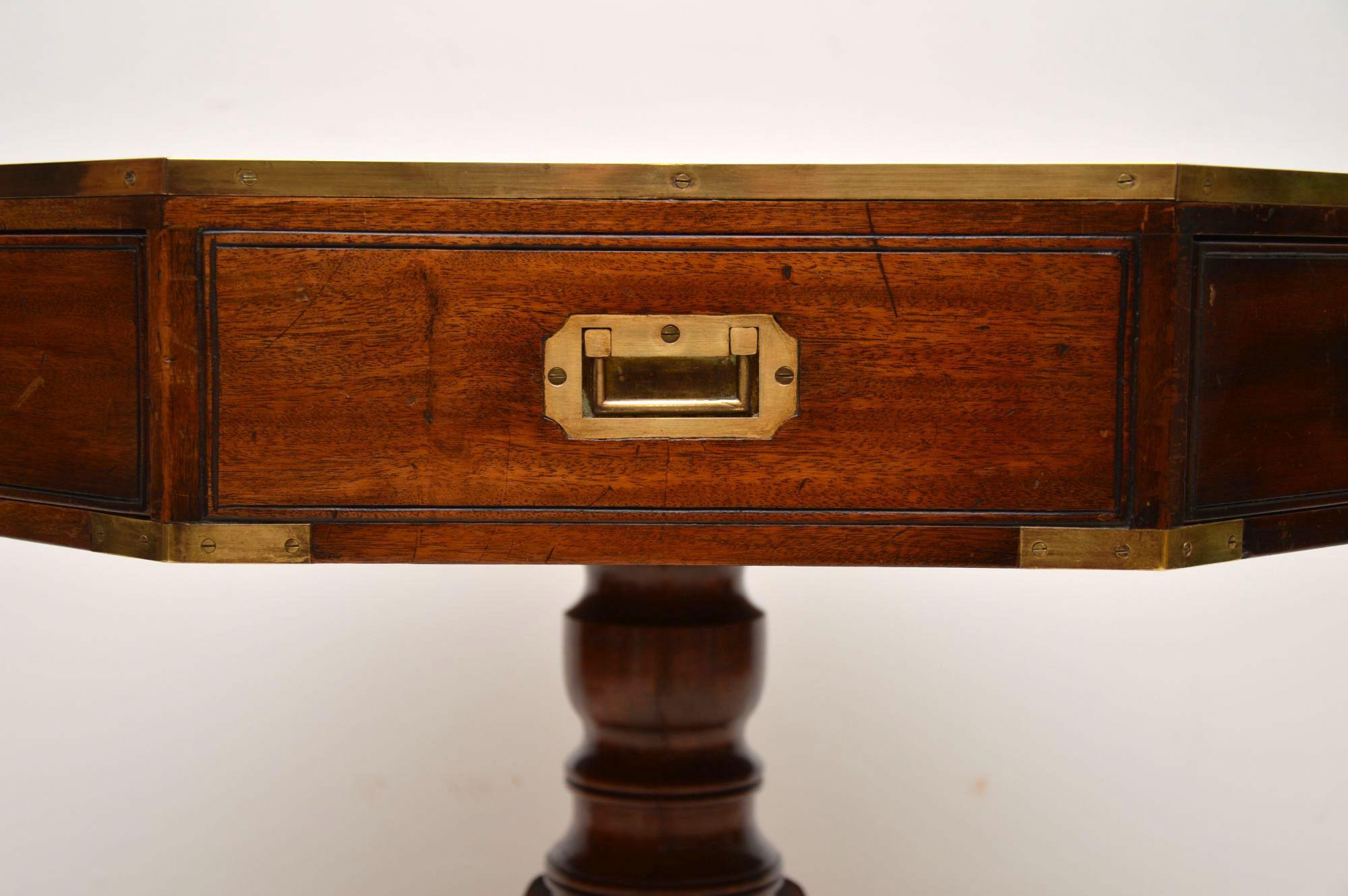 Antique Mahogany and Leather Campaign Drum Table 2