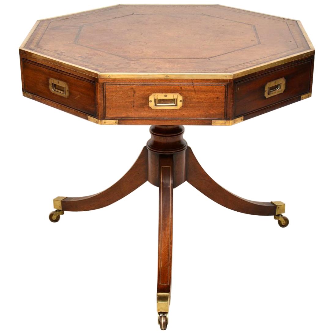 Antique Mahogany and Leather Campaign Drum Table