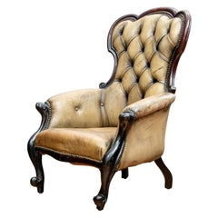 Antique Mahogany and Leather Fireside Chair