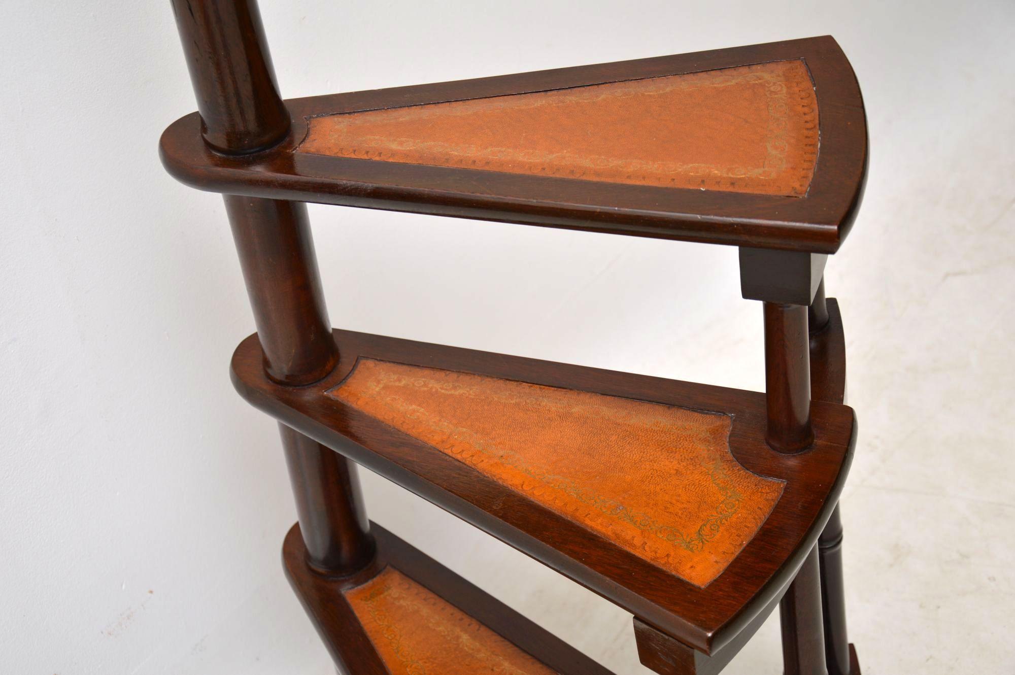 English Antique Mahogany and Leather Library Steps